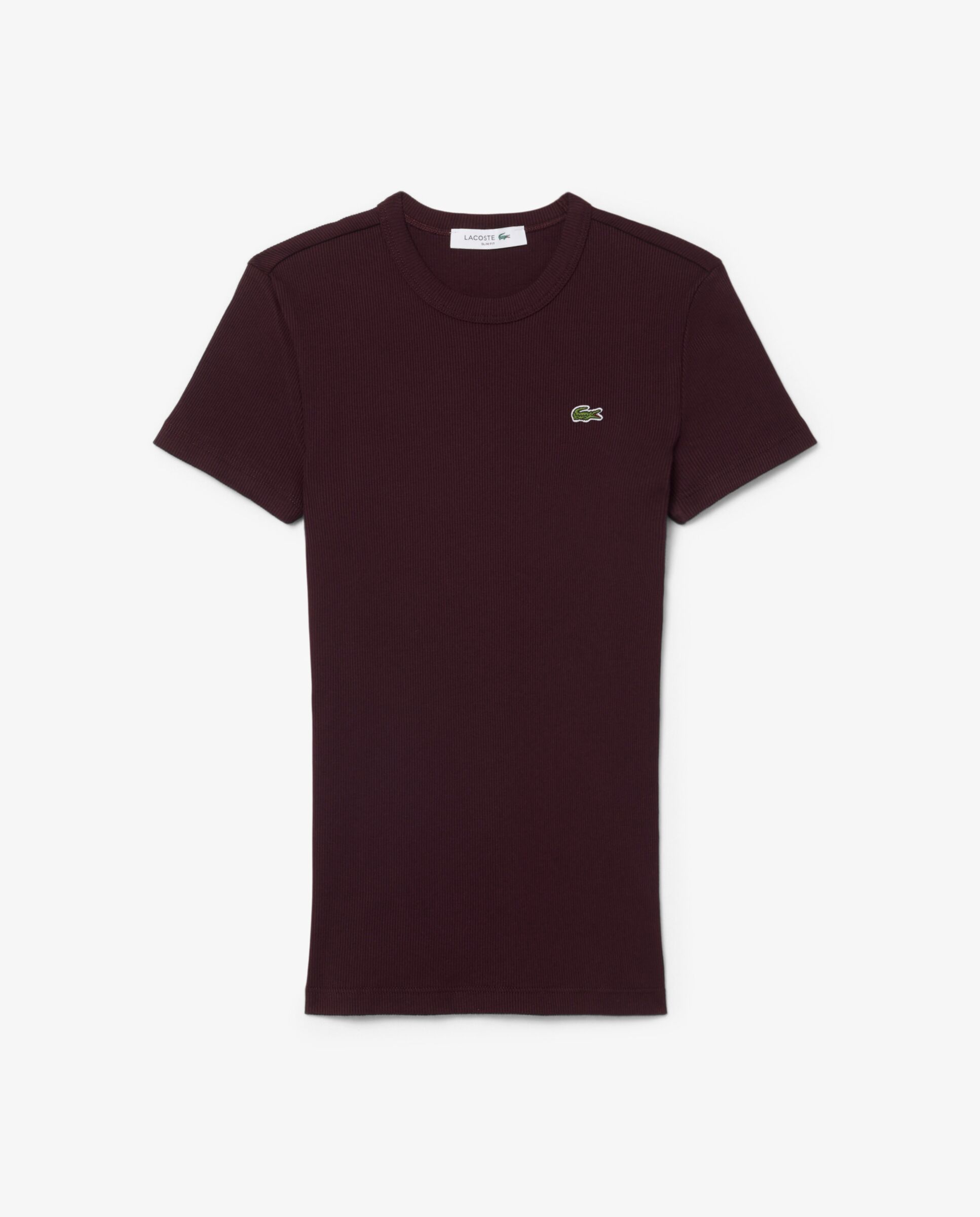 Camiseta de mujer de canalé de algodón de corte ajustado de manga corta - Lacoste - Marrón Marrón-6