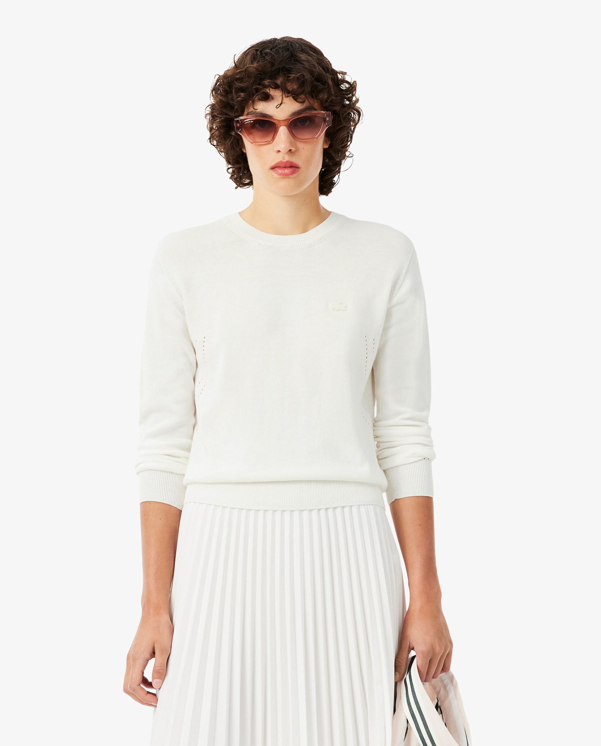 De cuello redondo de punto 3d en rosa de manga larga - Lacoste - Blanco Blanco-1
