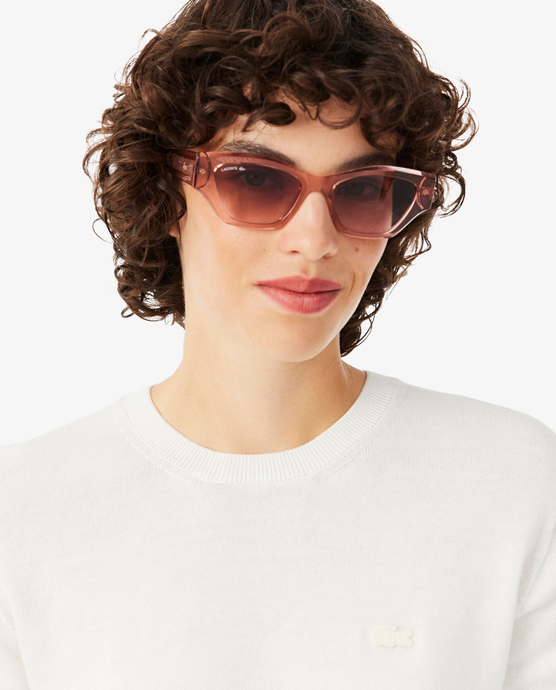 De cuello redondo de punto 3d en rosa de manga larga - Lacoste - Blanco Blanco-3