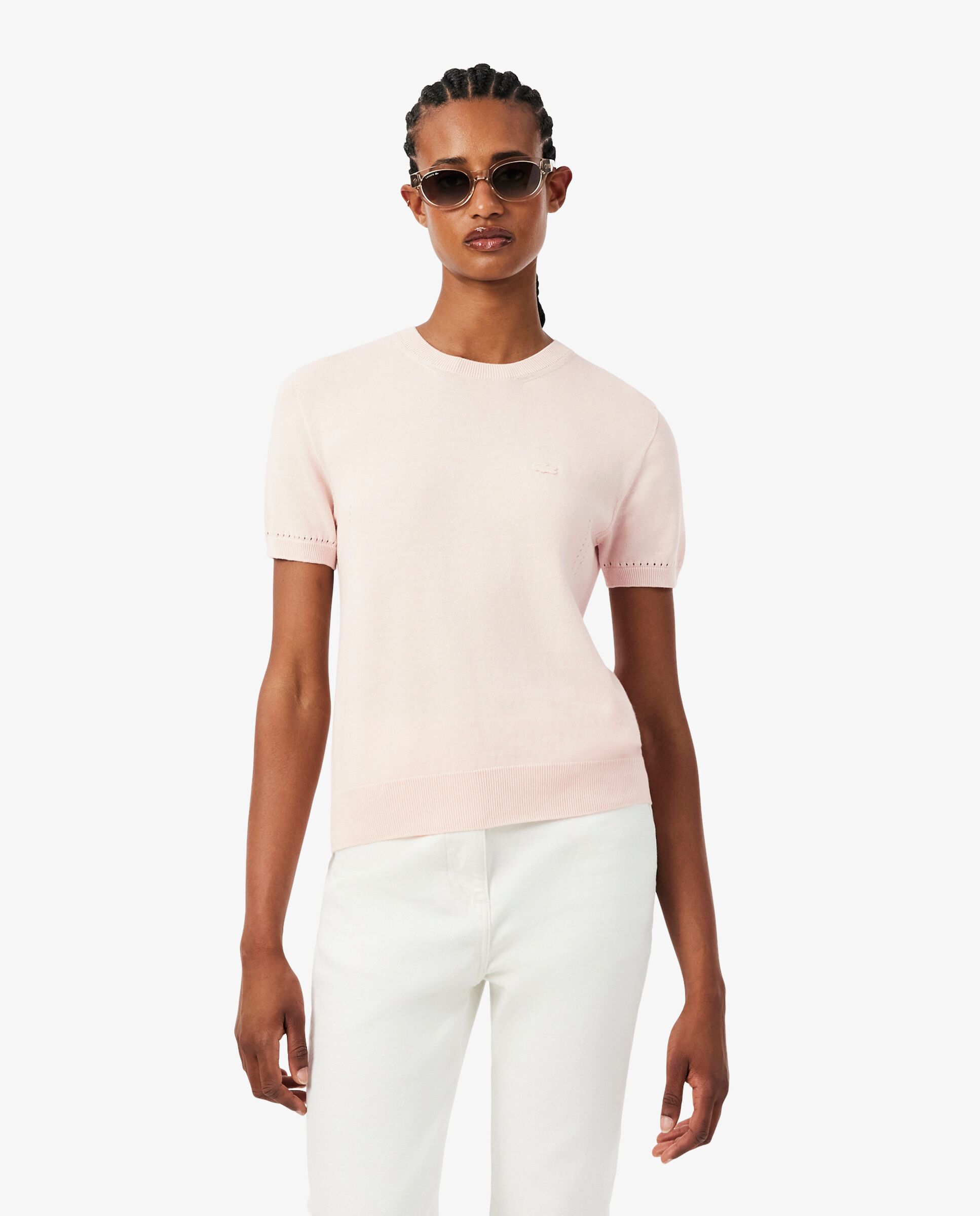 De manga corta de punto 3d en azul - Lacoste - Rosa Rosa-1