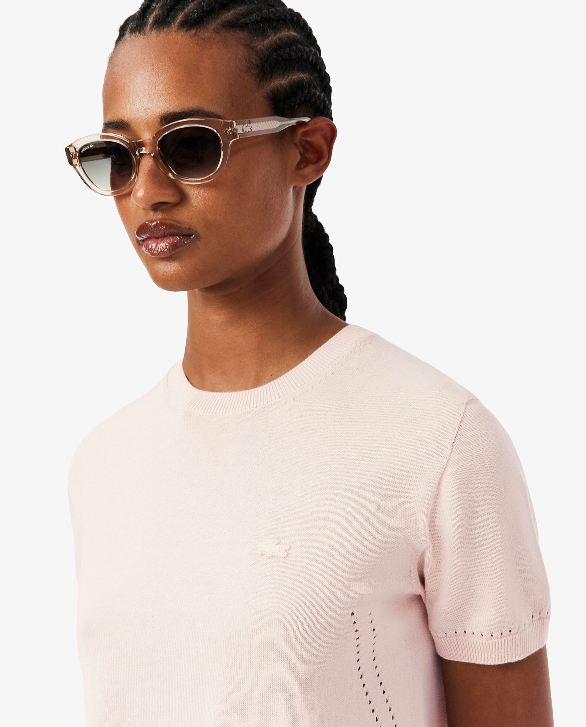 De manga corta de punto 3d en azul - Lacoste - Rosa Rosa-3