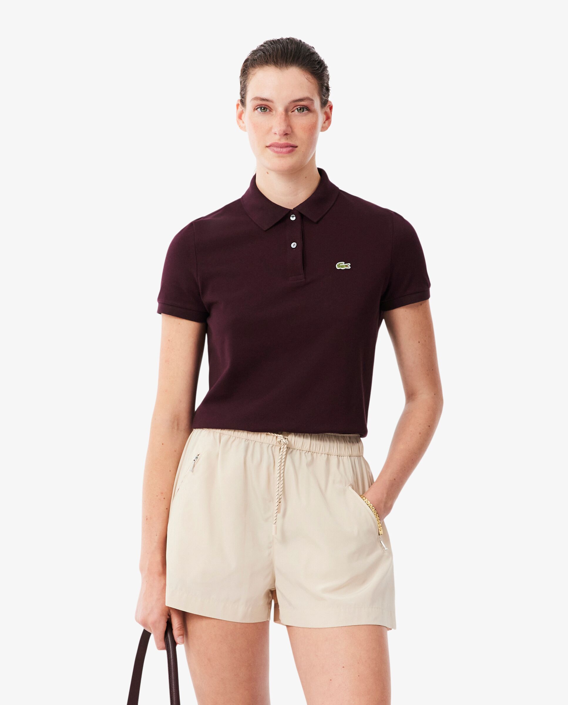 Polo de mujer de corte regular de petit piqué suave de manga corta - Lacoste - Marrón Marrón-1