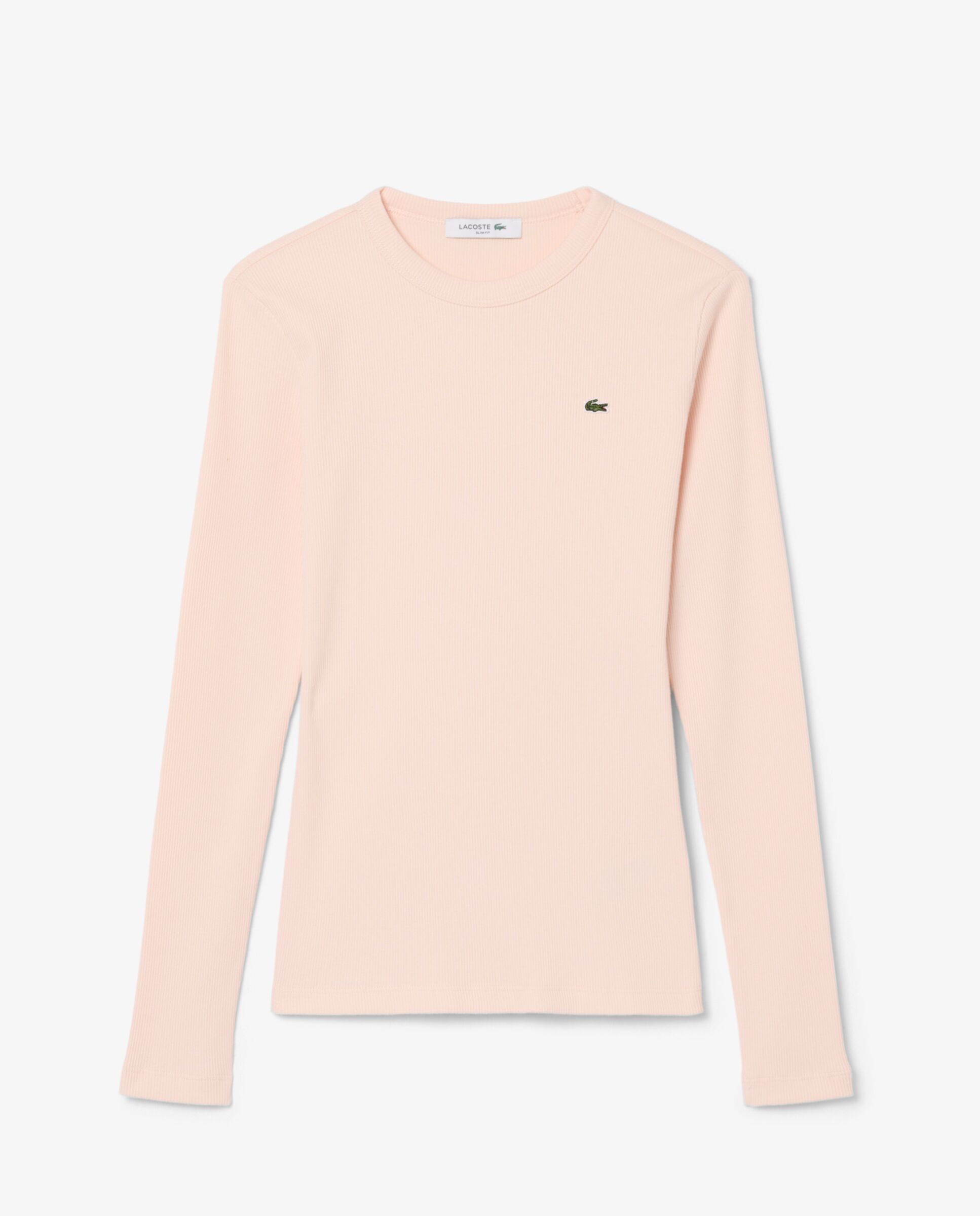 Camiseta de mujer de canalé de algodón de corte ajustado de manga larga - Lacoste - Rosa Rosa-5