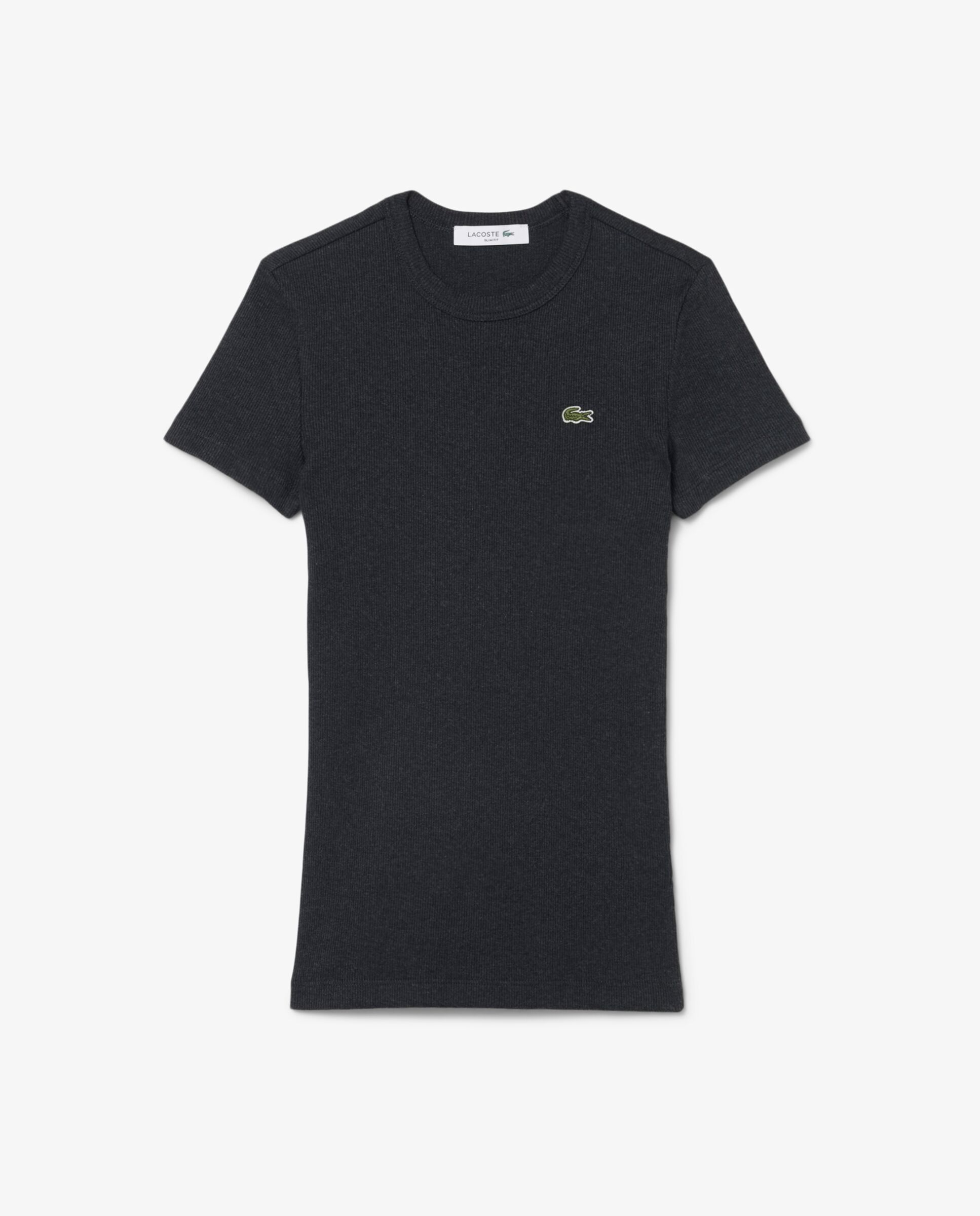 Camiseta de mujer de canalé de algodón de corte ajustado de manga corta - Lacoste - Gris Gris-6