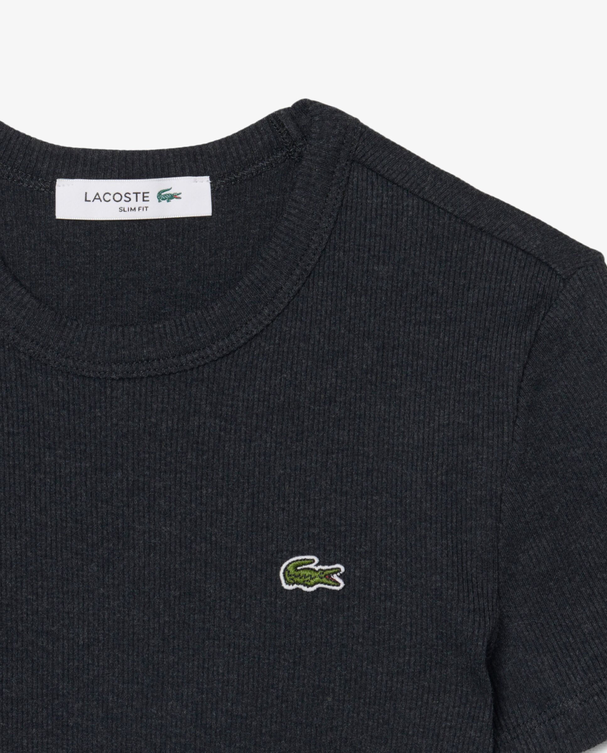 Camiseta de mujer de canalé de algodón de corte ajustado de manga corta - Lacoste - Gris Gris-5
