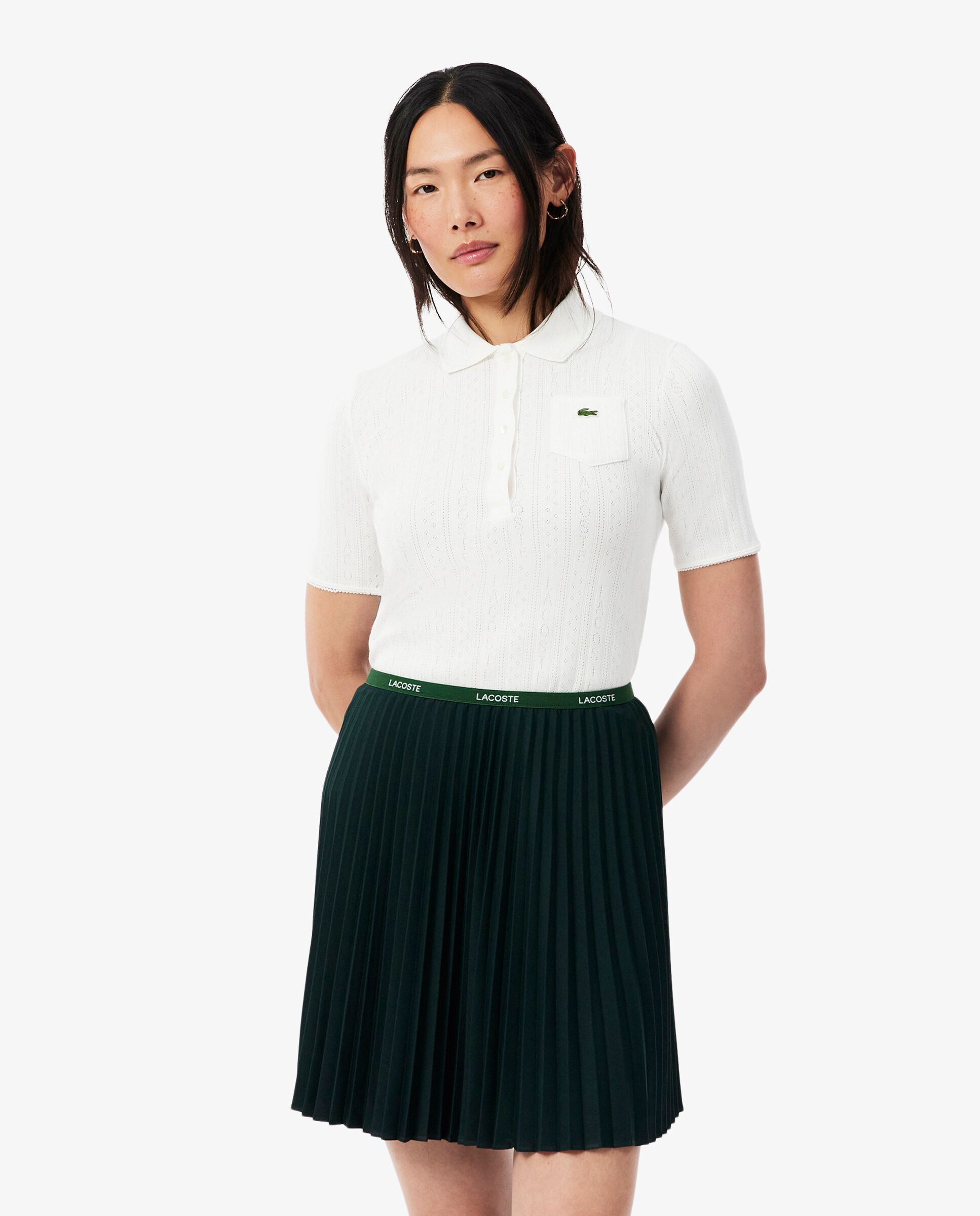 Polo de mujer de punto pointelle de corte ajustado en rosa de manga corta - Lacoste - Blanco Blanco-1
