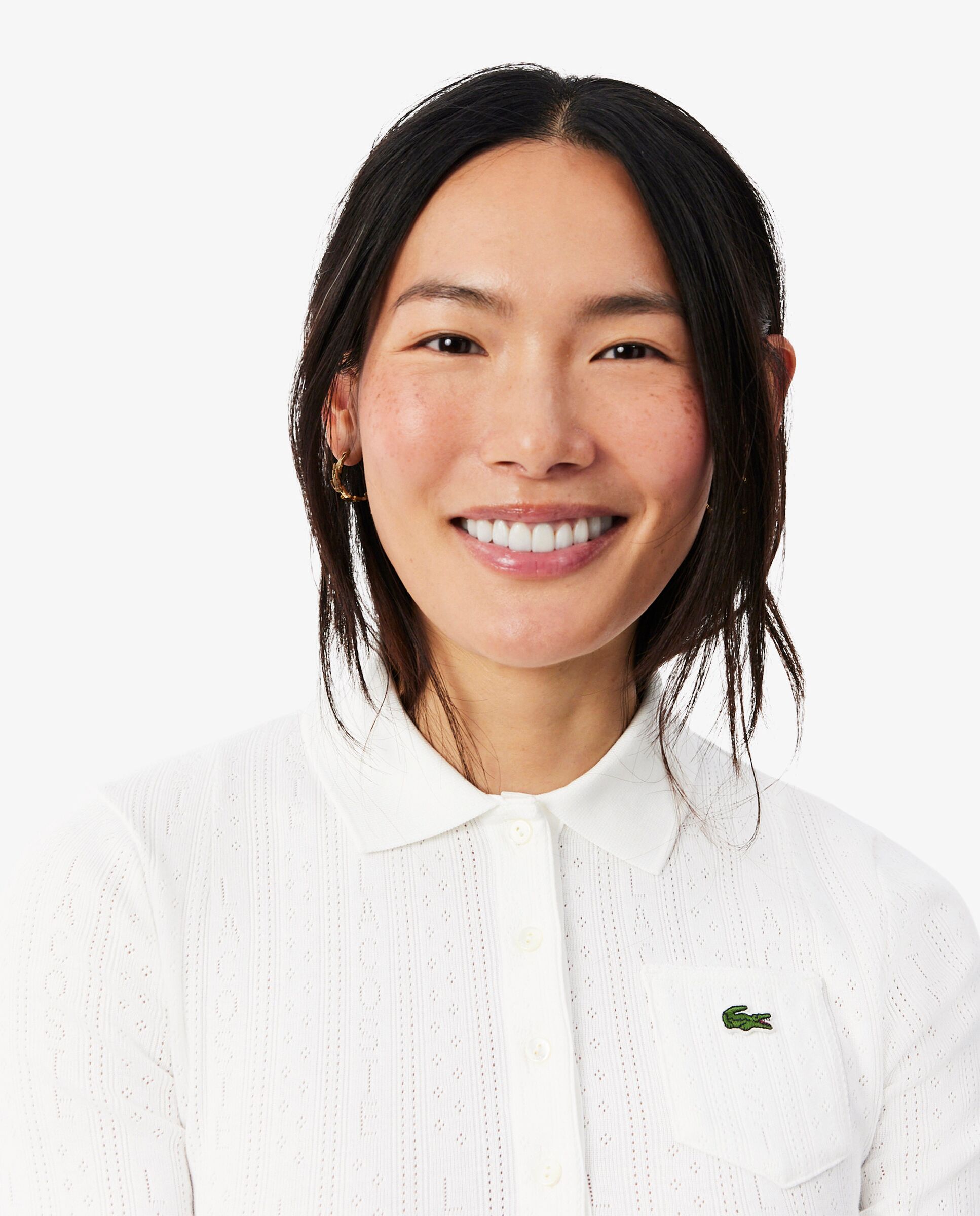 Polo de mujer de punto pointelle de corte ajustado en rosa de manga corta - Lacoste - Blanco Blanco-3
