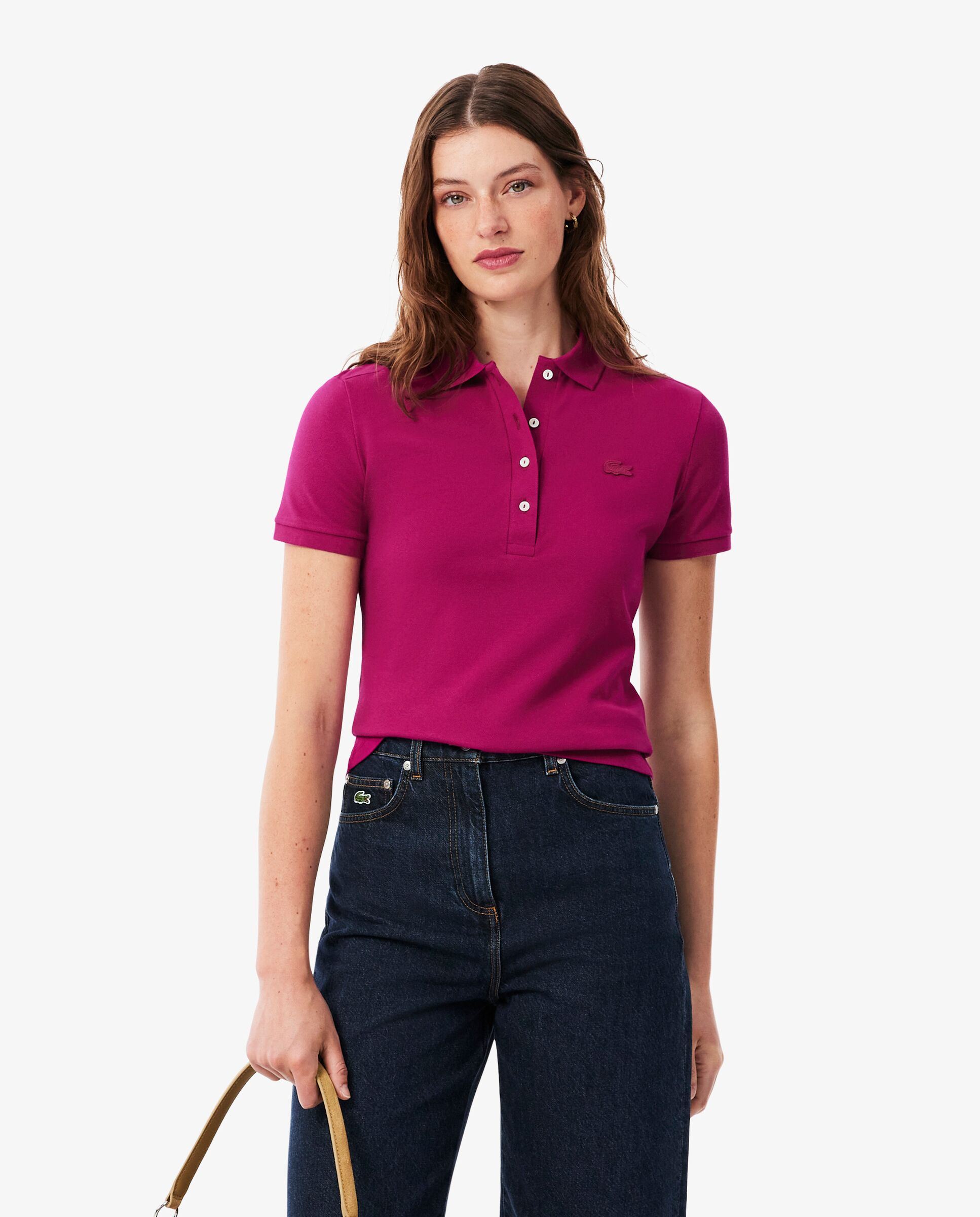 Imagen 0 de Polo de mujer  en piqué de algodón stretch de manga corta Rosa