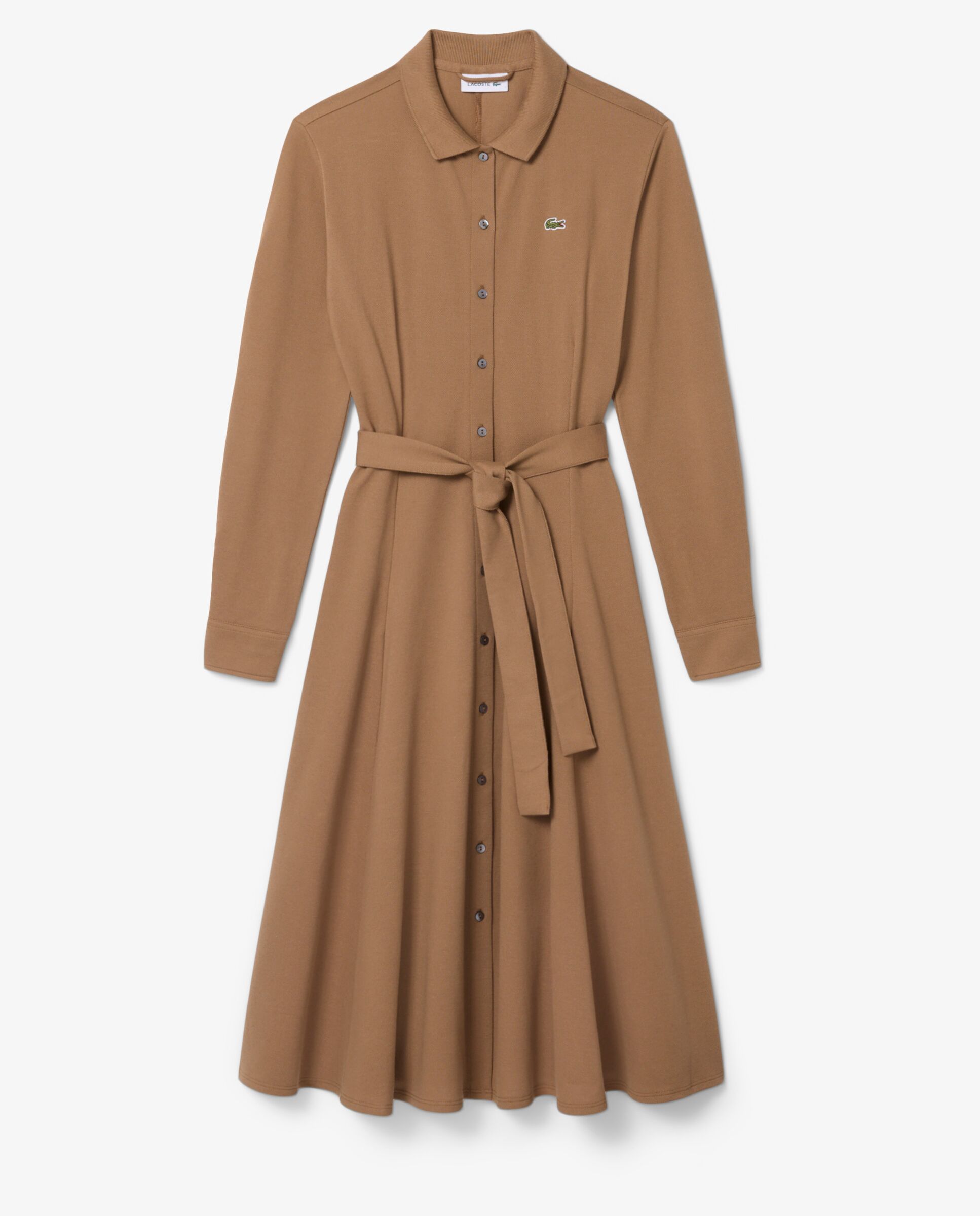Vestido de petit piqué con cinturón de mujer y cuello polo de mujer en marrón de manga larga - Lacoste - Marrón Marrón-6