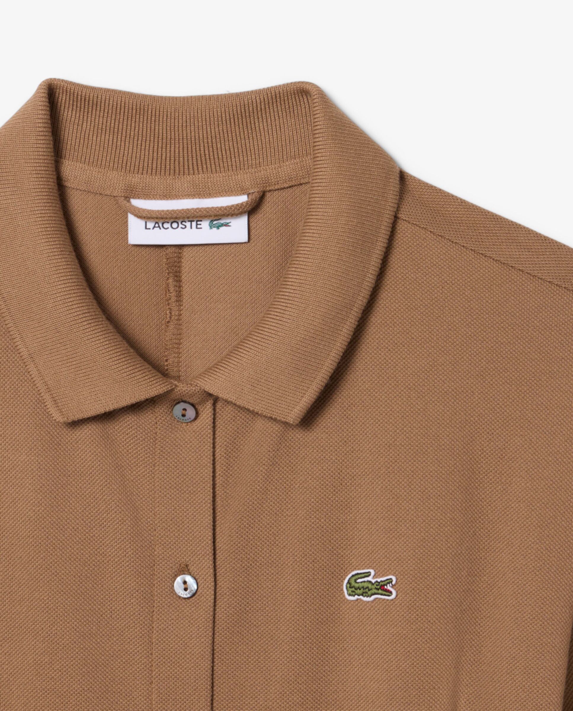 Vestido de petit piqué con cinturón de mujer y cuello polo de mujer en marrón de manga larga - Lacoste - Marrón Marrón-5