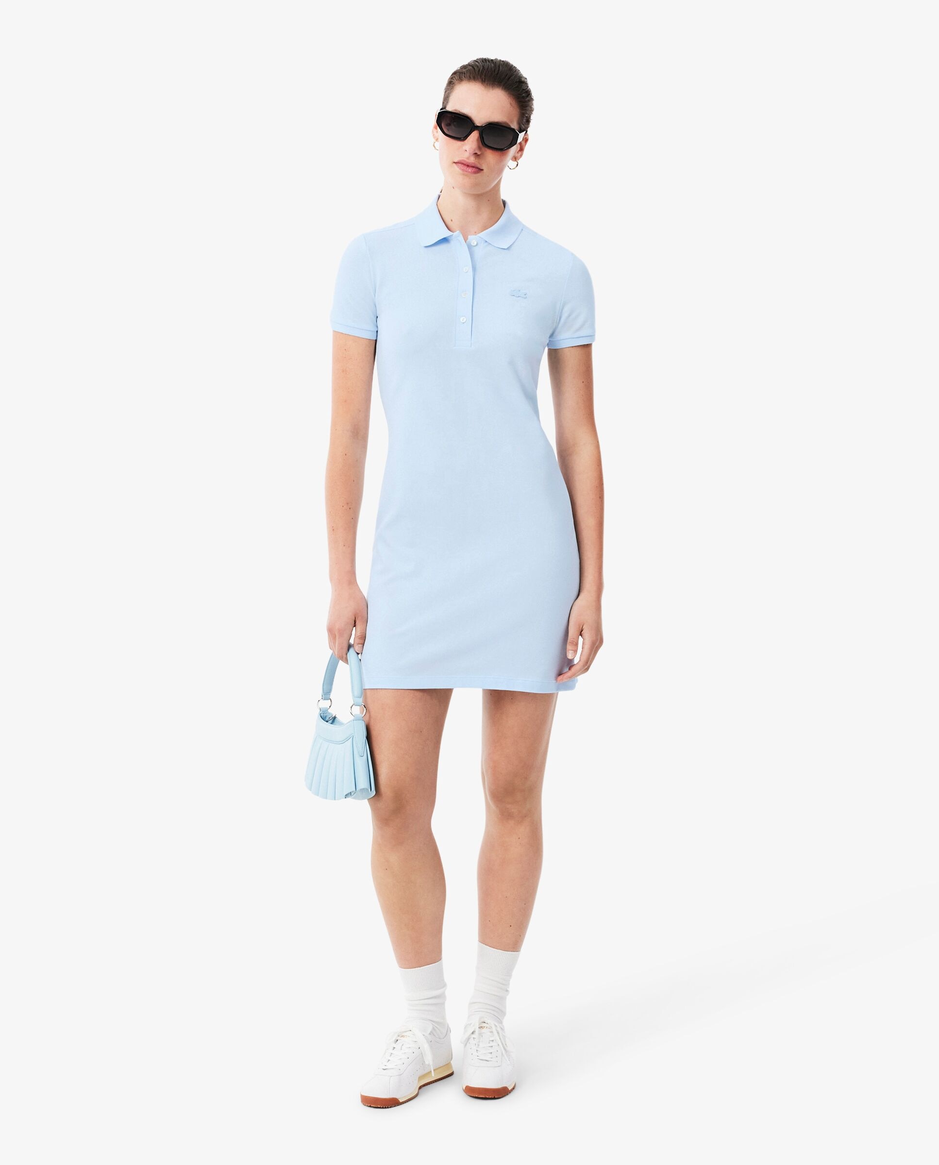 Vestido polo de piqué elástico - Lacoste - Azul claro Azul claro-4