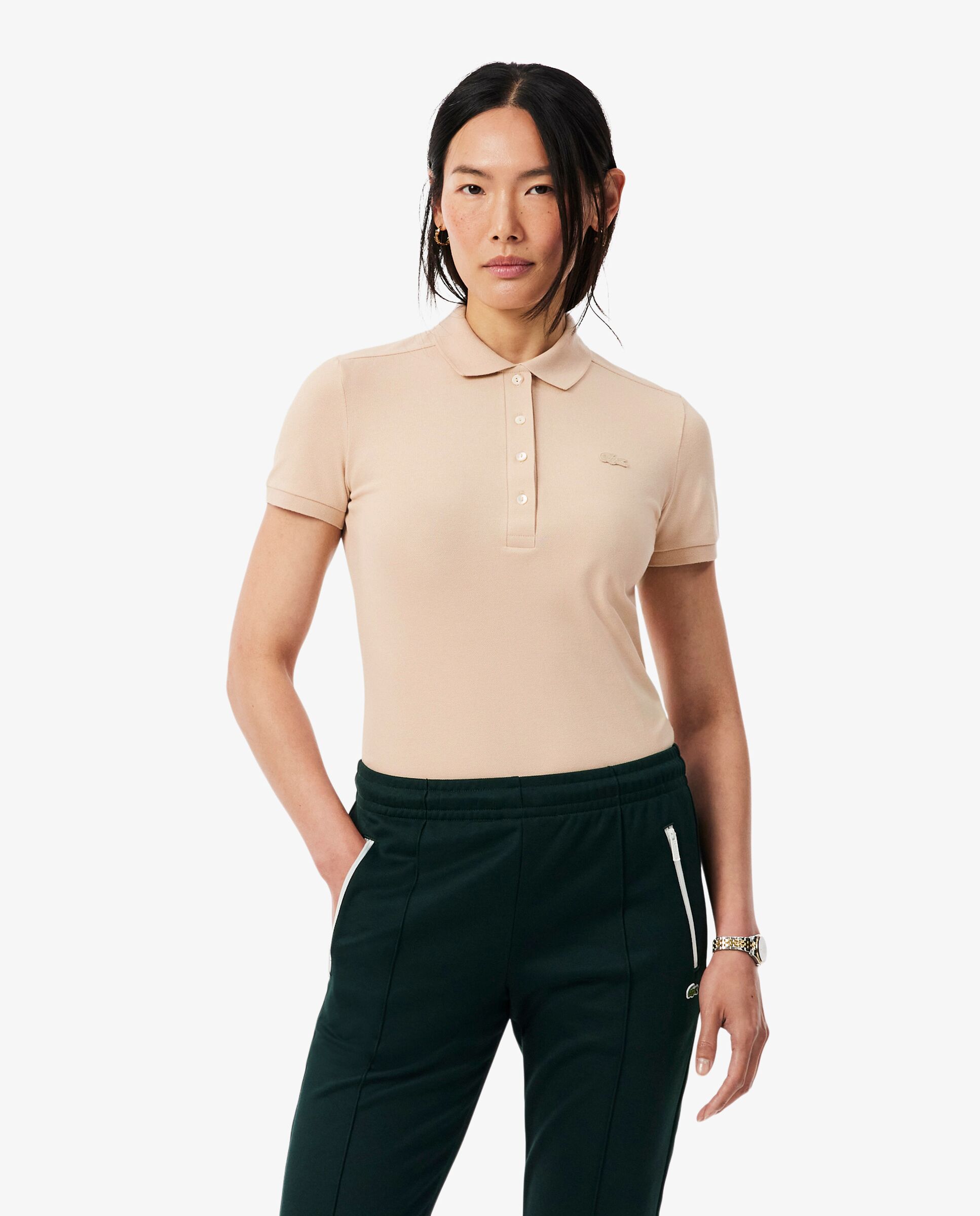 Polo de mujer en piqué de algodón stretch de manga corta - Lacoste - Beige Beige-1