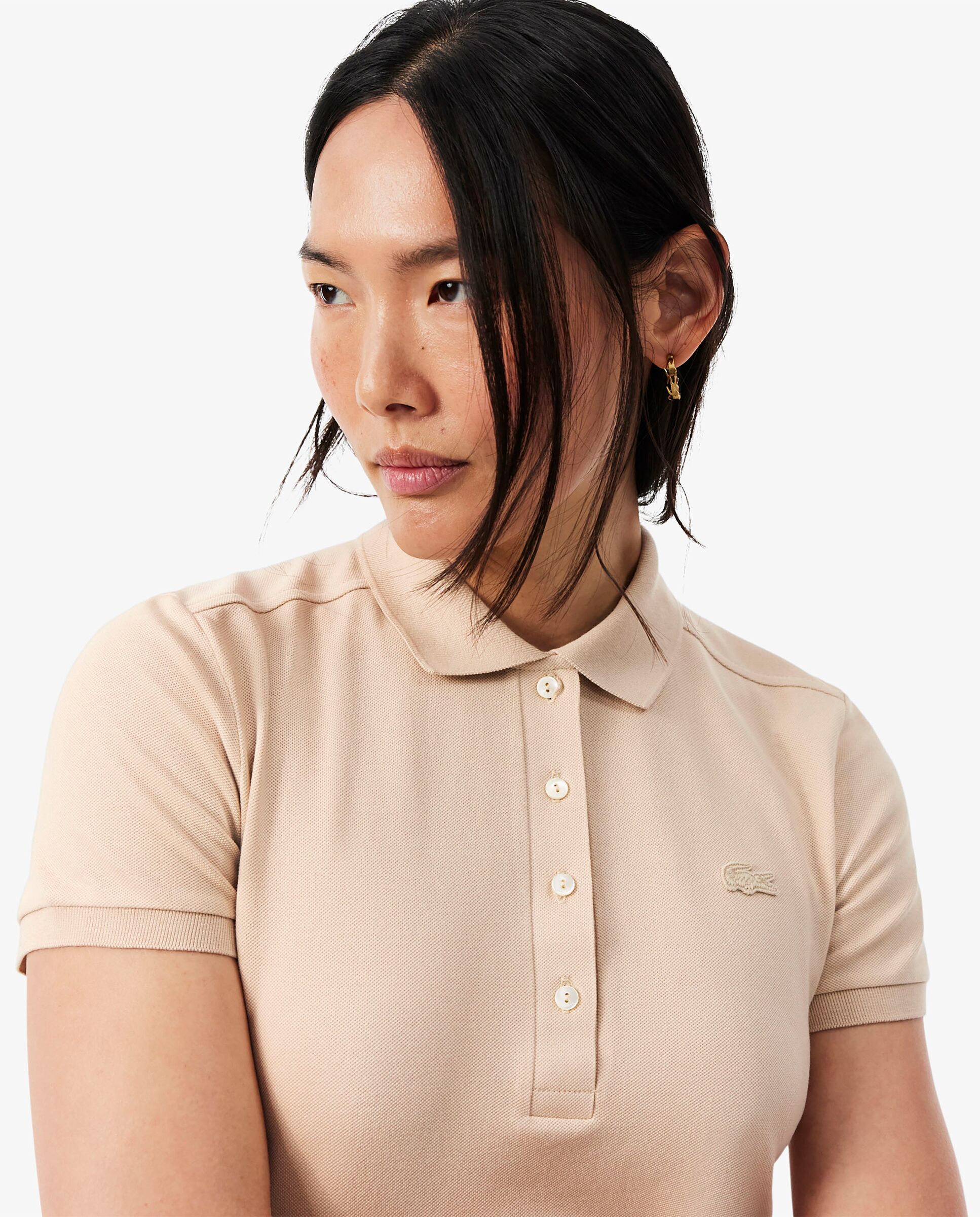 Polo de mujer en piqué de algodón stretch de manga corta - Lacoste - Beige Beige-3