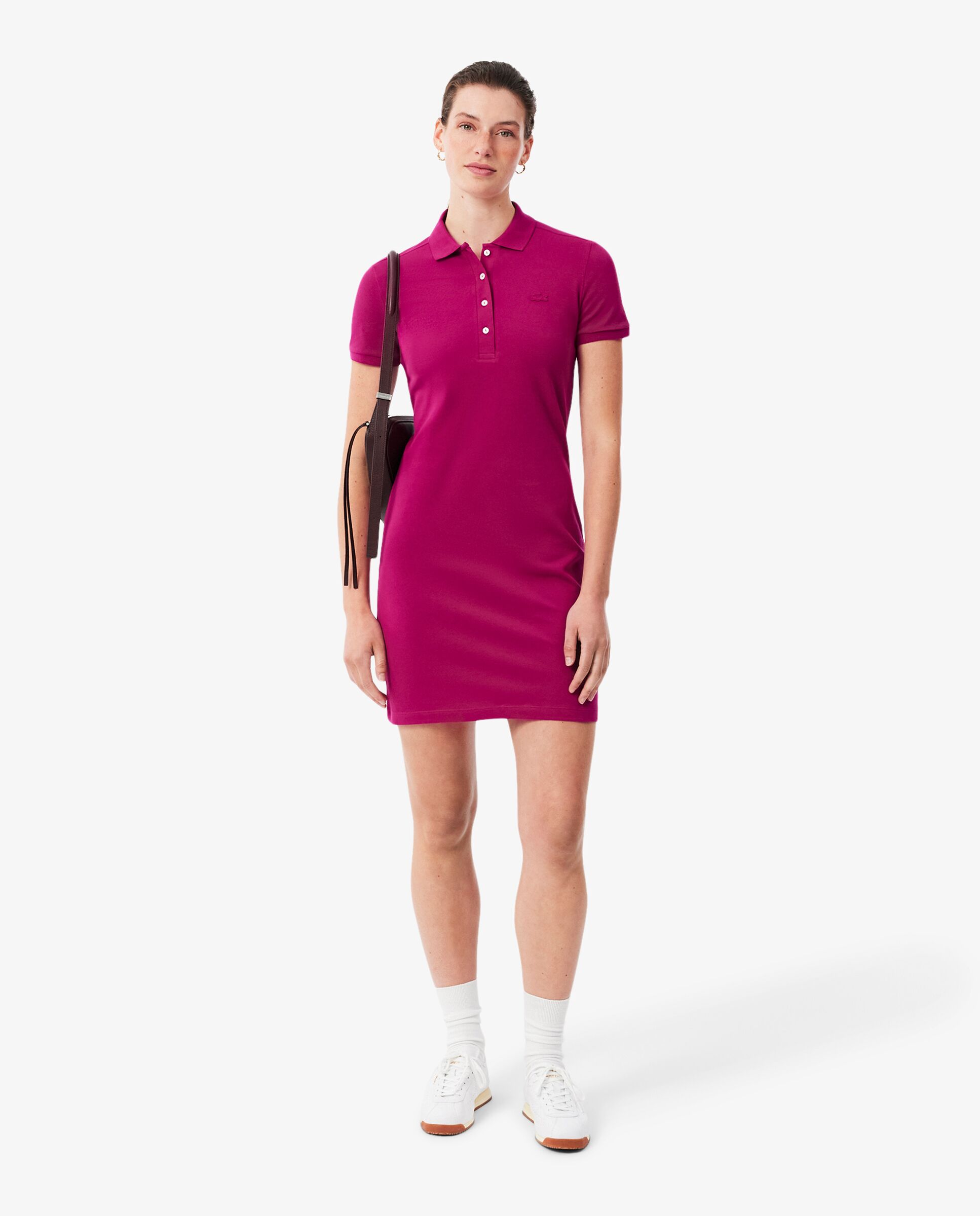 Imagen 1 de Vestido polo de mujer de corte ajustado de minipiqué elástico de manga corta - Rosa Rosa