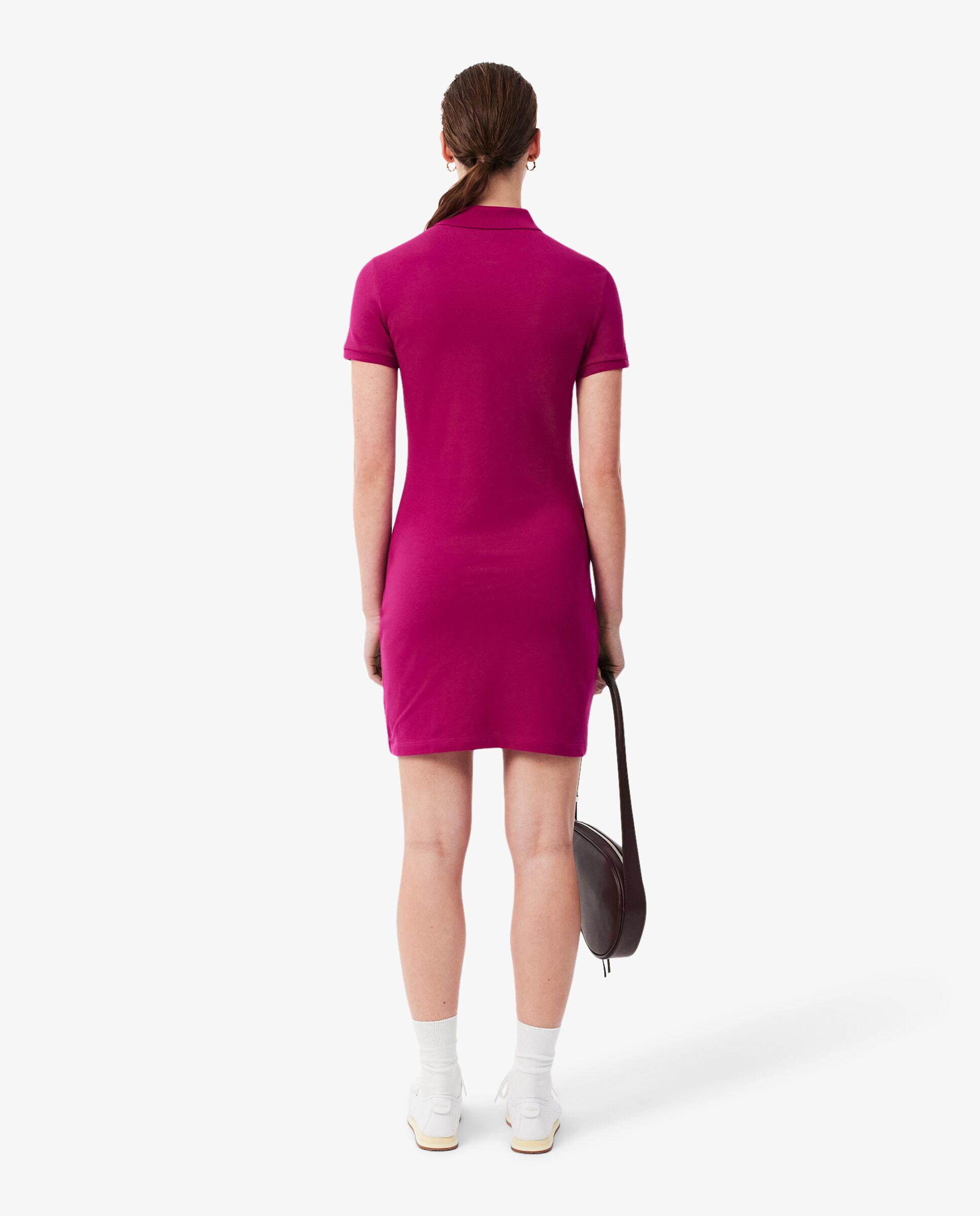 Imagen 2 de Vestido polo de mujer de corte ajustado de minipiqué elástico de manga corta - Rosa Rosa