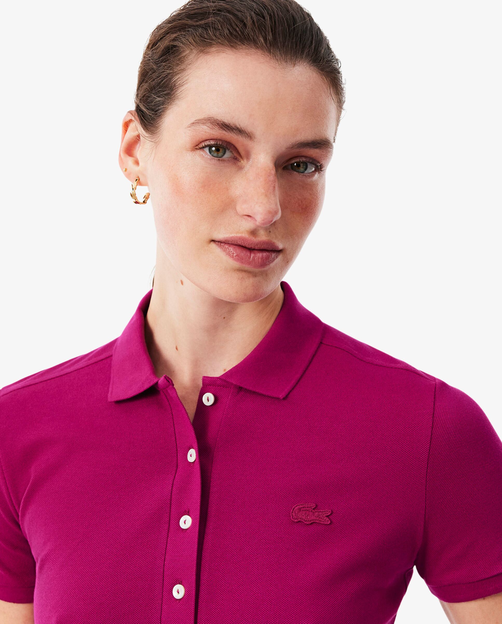 Imagen 3 de Vestido polo de mujer de corte ajustado de minipiqué elástico de manga corta - Rosa Rosa