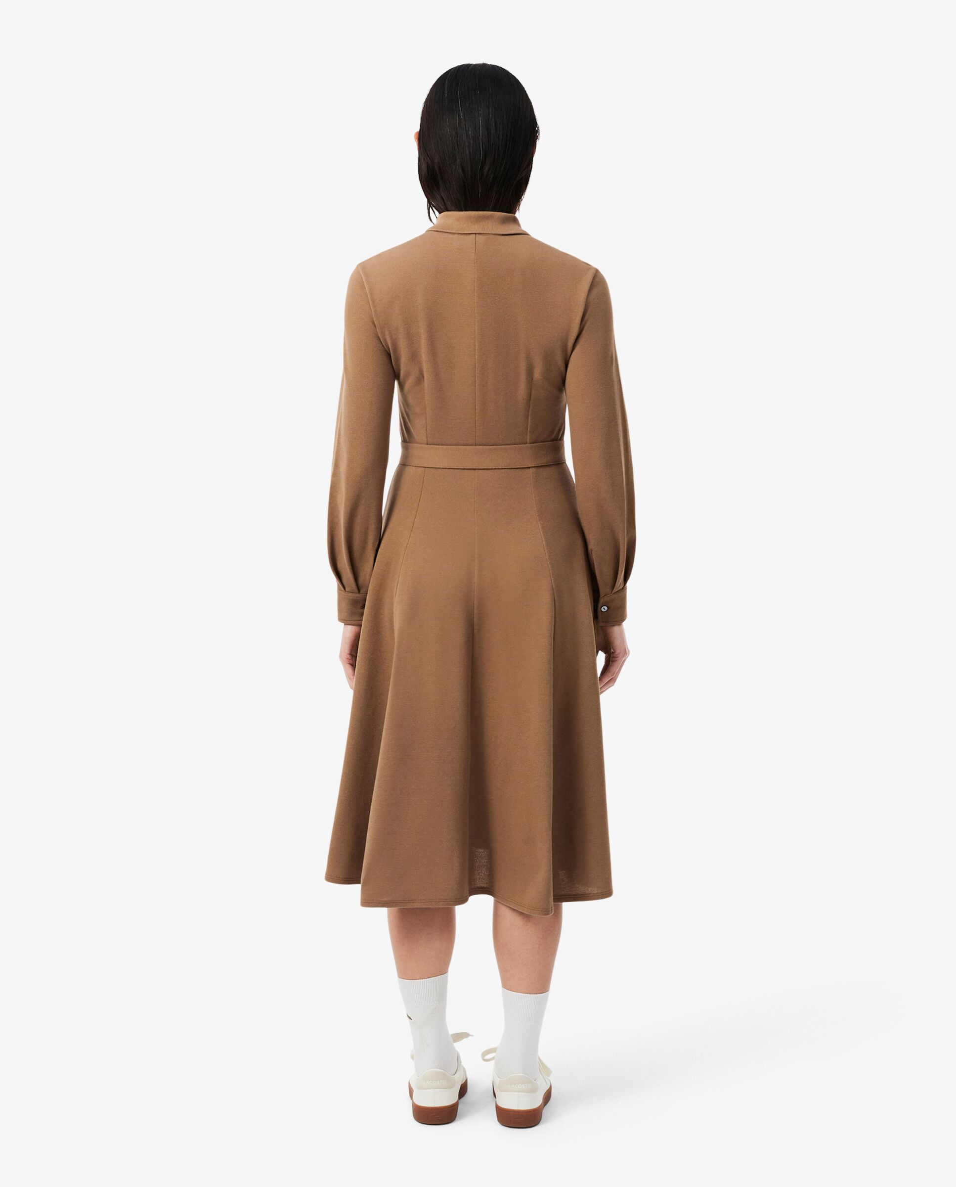 Vestido de petit piqué con cinturón de mujer y cuello polo de mujer en marrón de manga larga - Lacoste - Marrón Marrón-2