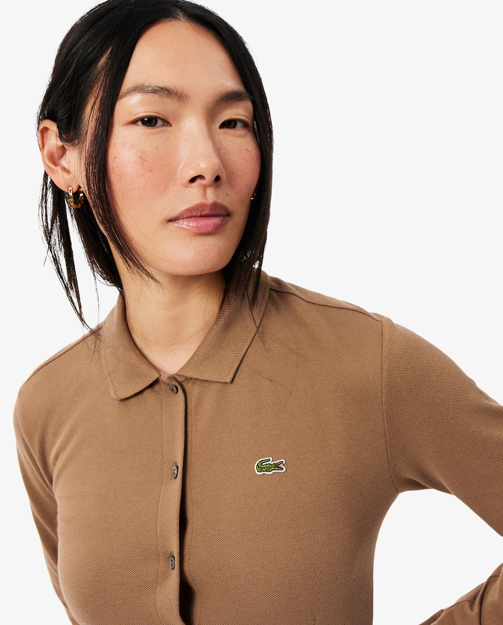 Vestido de petit piqué con cinturón de mujer y cuello polo de mujer en marrón de manga larga - Lacoste - Marrón Marrón-3