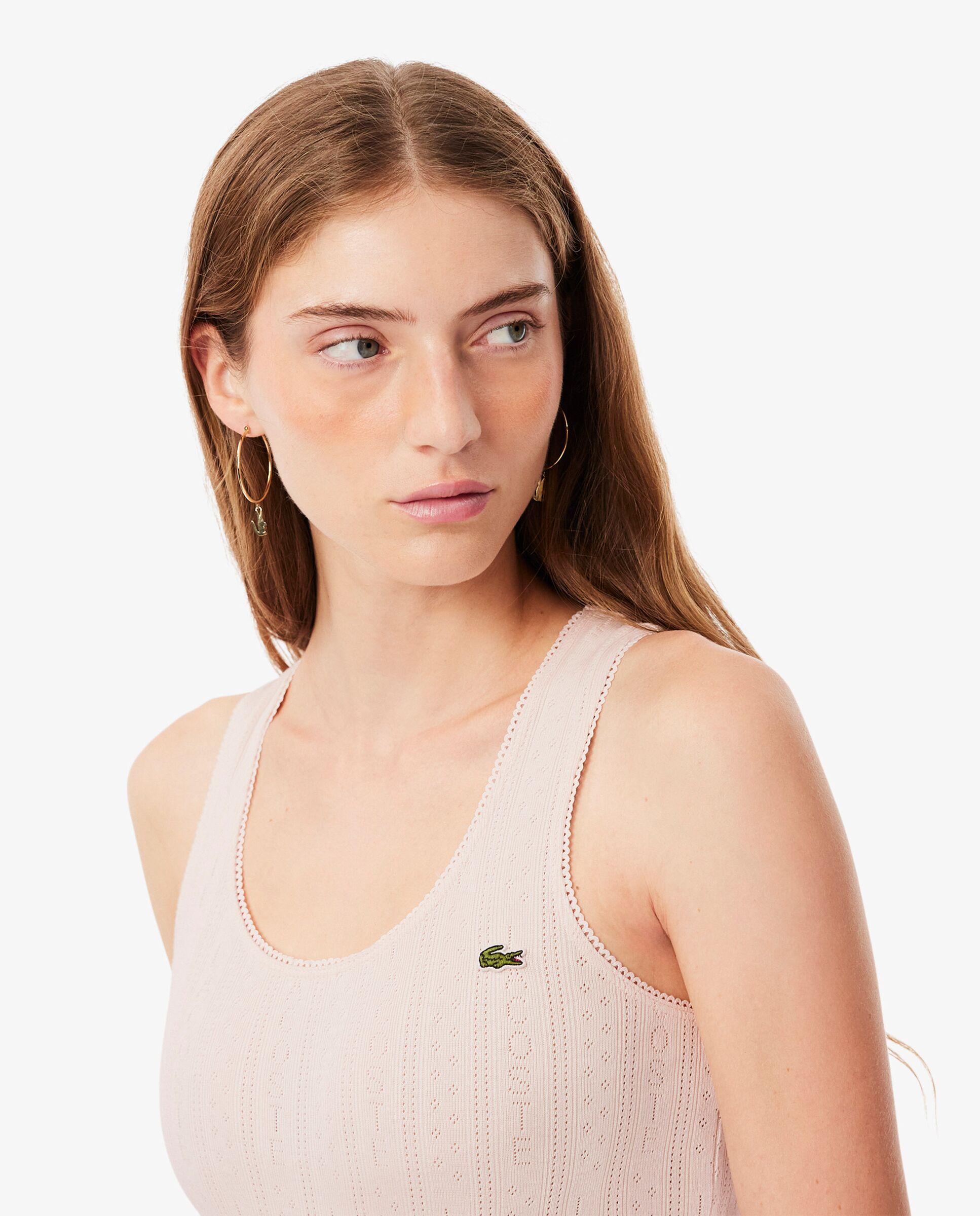 Top de tirantes de corte ajustado de punto algodón pointelle en rosa de manga corta - Lacoste - Rosa Rosa-3