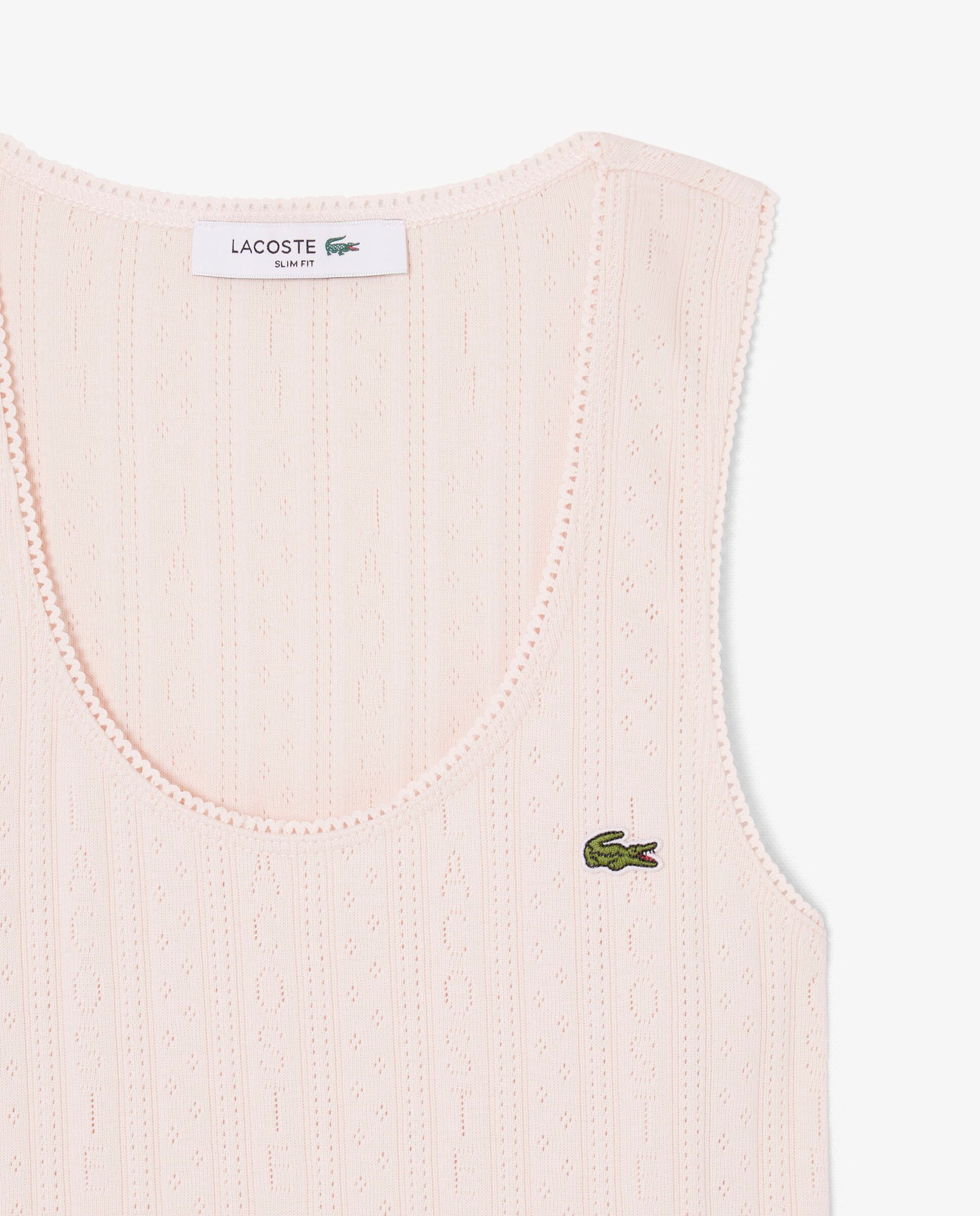 Top de tirantes de corte ajustado de punto algodón pointelle en rosa de manga corta - Lacoste - Rosa Rosa-5