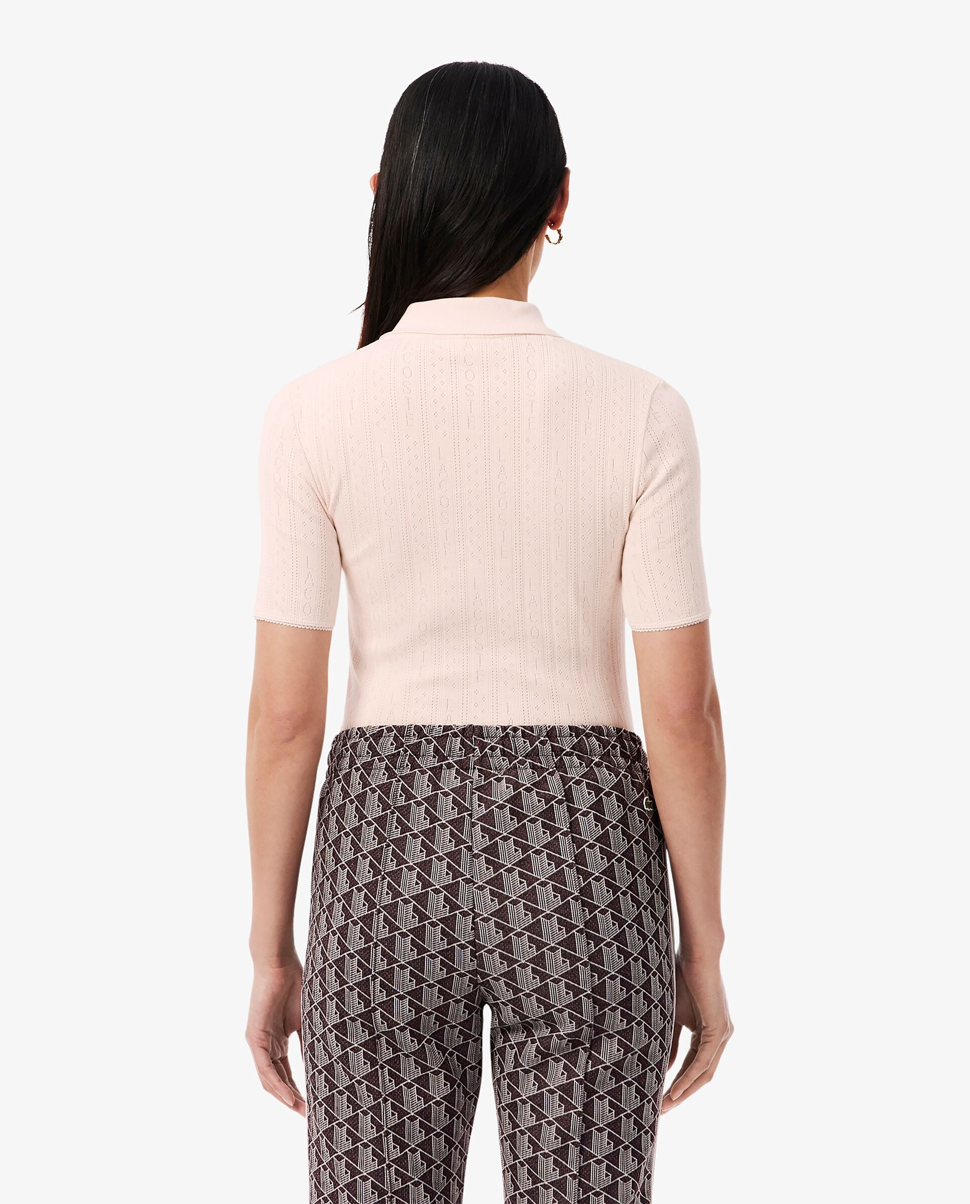 Polo de mujer de punto pointelle de corte ajustado en rosa de manga corta - Lacoste - Rosa Rosa-2