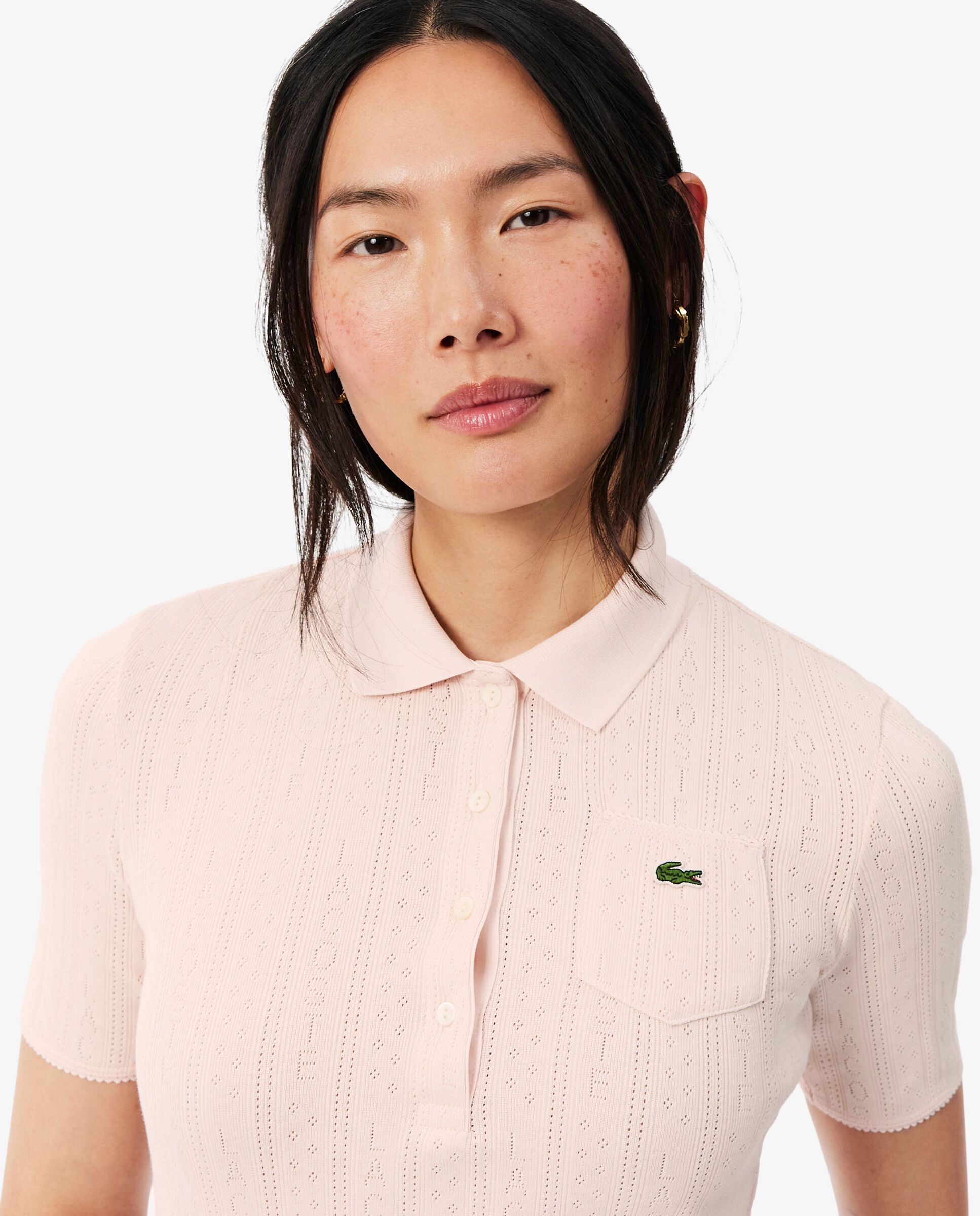 Polo de mujer de punto pointelle de corte ajustado en rosa de manga corta - Lacoste - Rosa Rosa-3