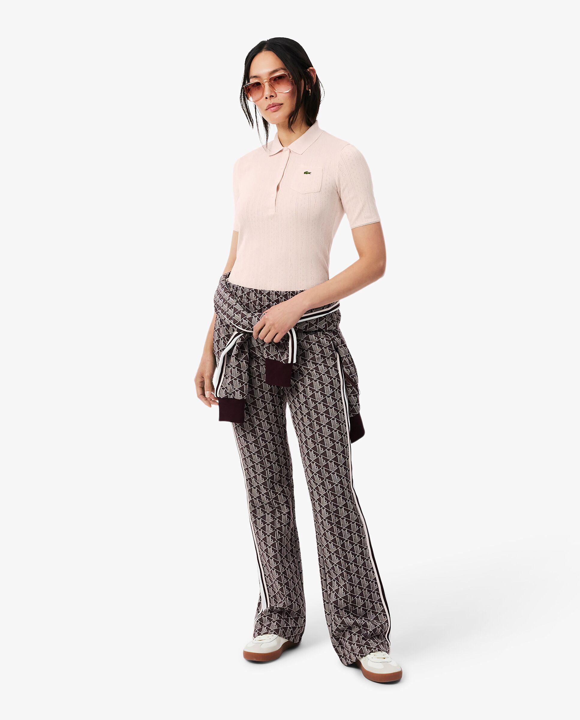 Polo de mujer de punto pointelle de corte ajustado en rosa de manga corta - Lacoste - Rosa Rosa-4
