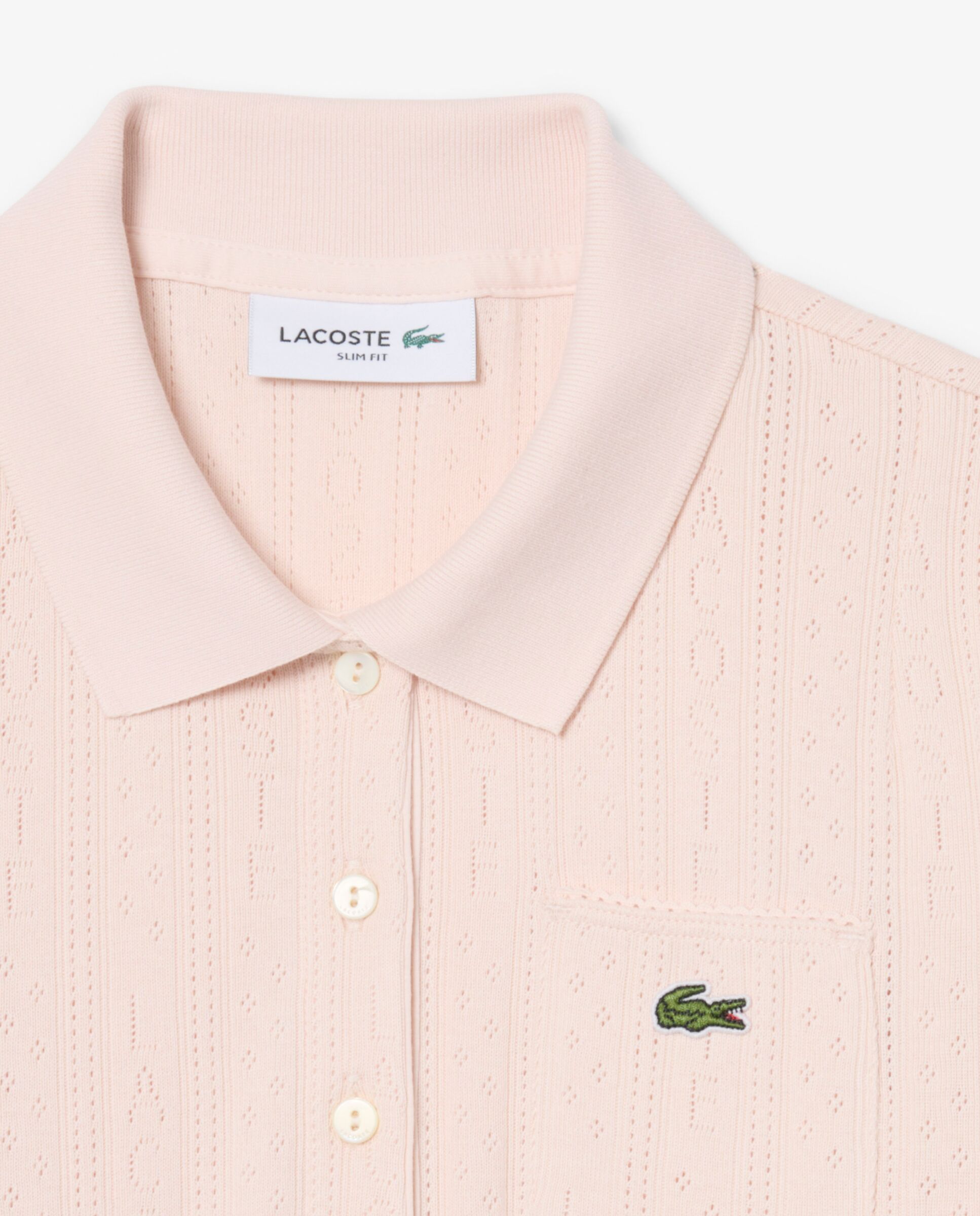 Polo de mujer de punto pointelle de corte ajustado en rosa de manga corta - Lacoste - Rosa Rosa-5