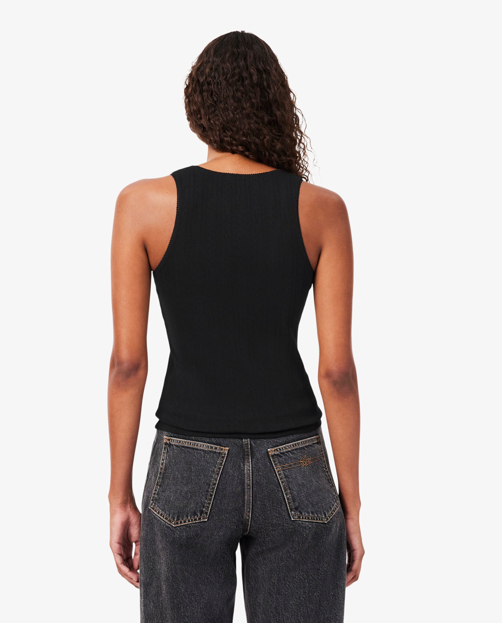 Top de tirantes de corte ajustado de punto algodón pointelle en rosa de manga corta - Lacoste - Negro Negro-2