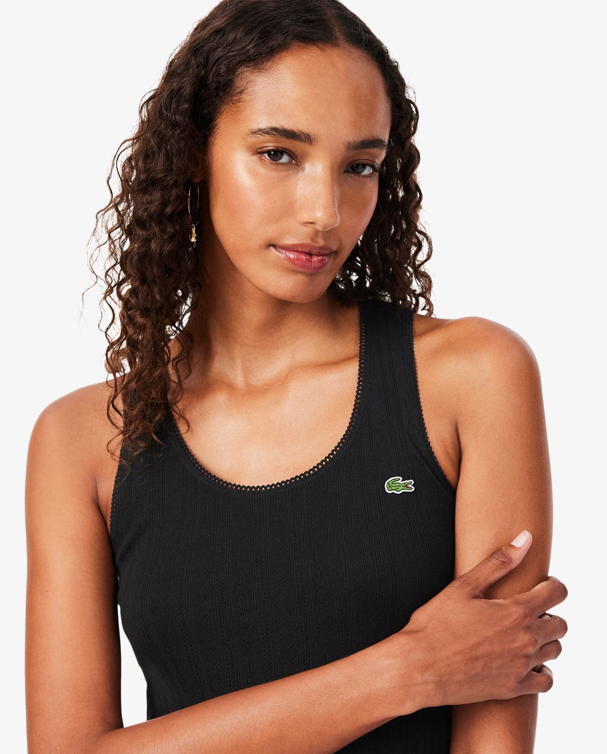 Top de tirantes de corte ajustado de punto algodón pointelle en rosa de manga corta - Lacoste - Negro Negro-3