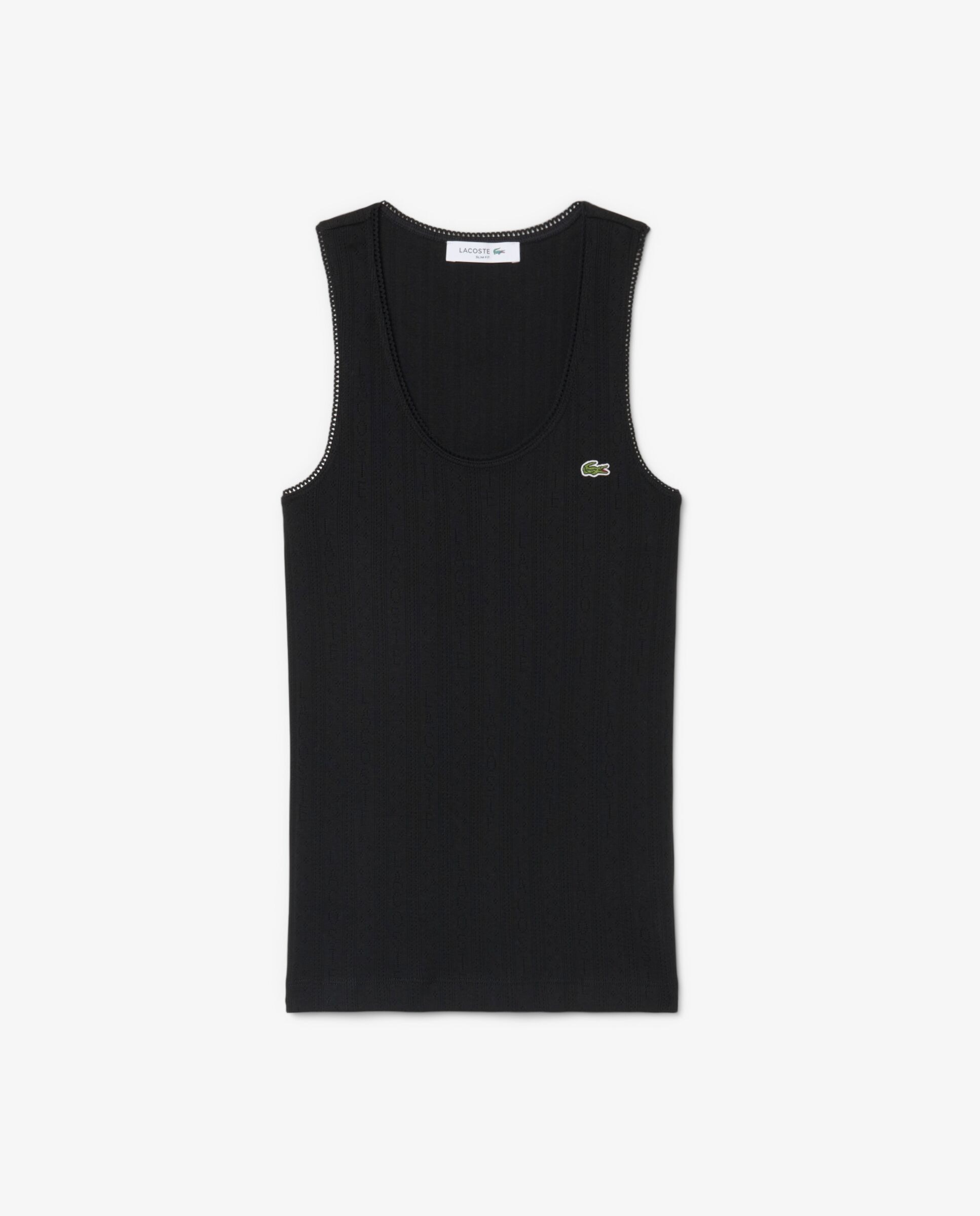 Top de tirantes de corte ajustado de punto algodón pointelle en rosa de manga corta - Lacoste - Negro Negro-6