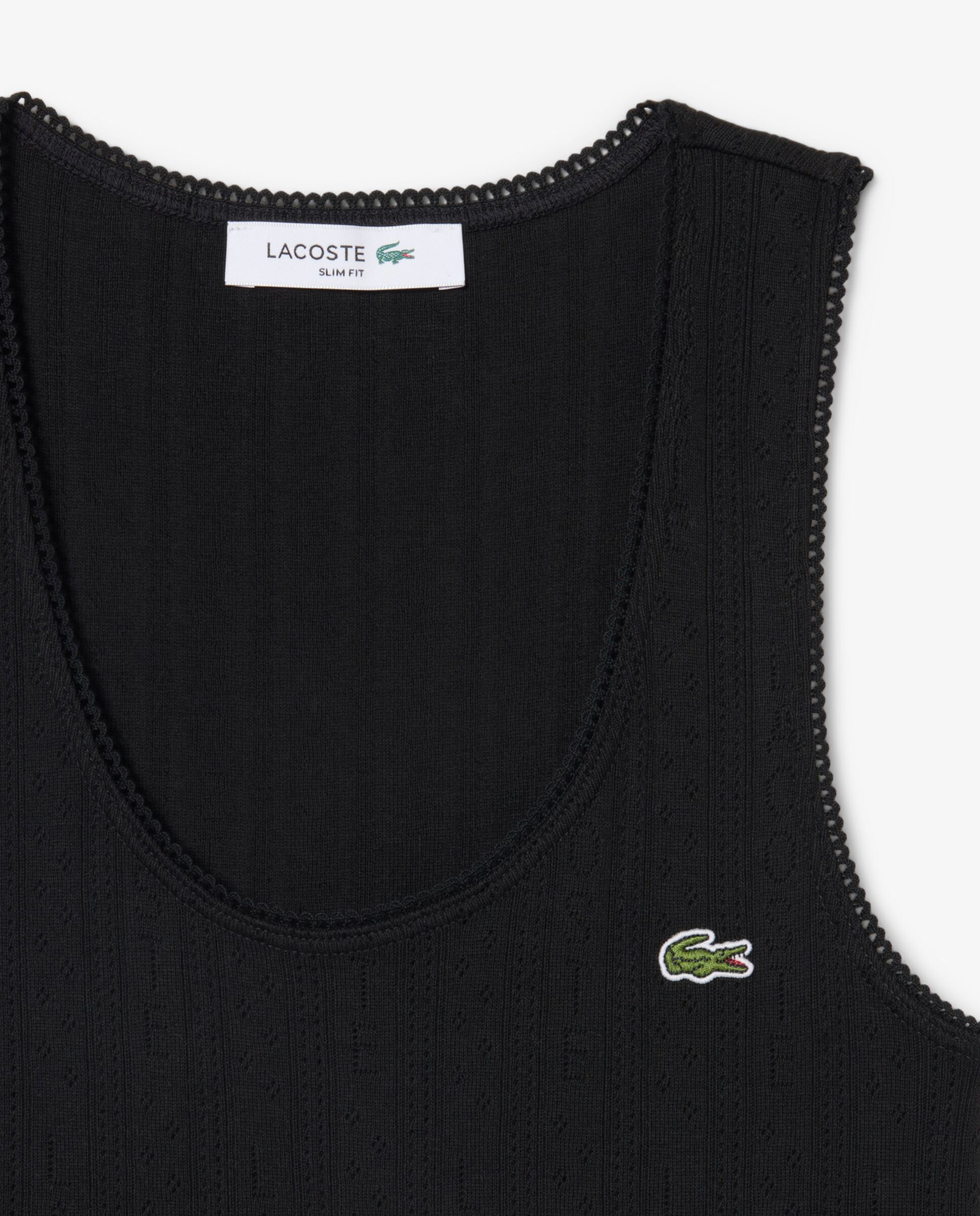 Top de tirantes de corte ajustado de punto algodón pointelle en rosa de manga corta - Lacoste - Negro Negro-5