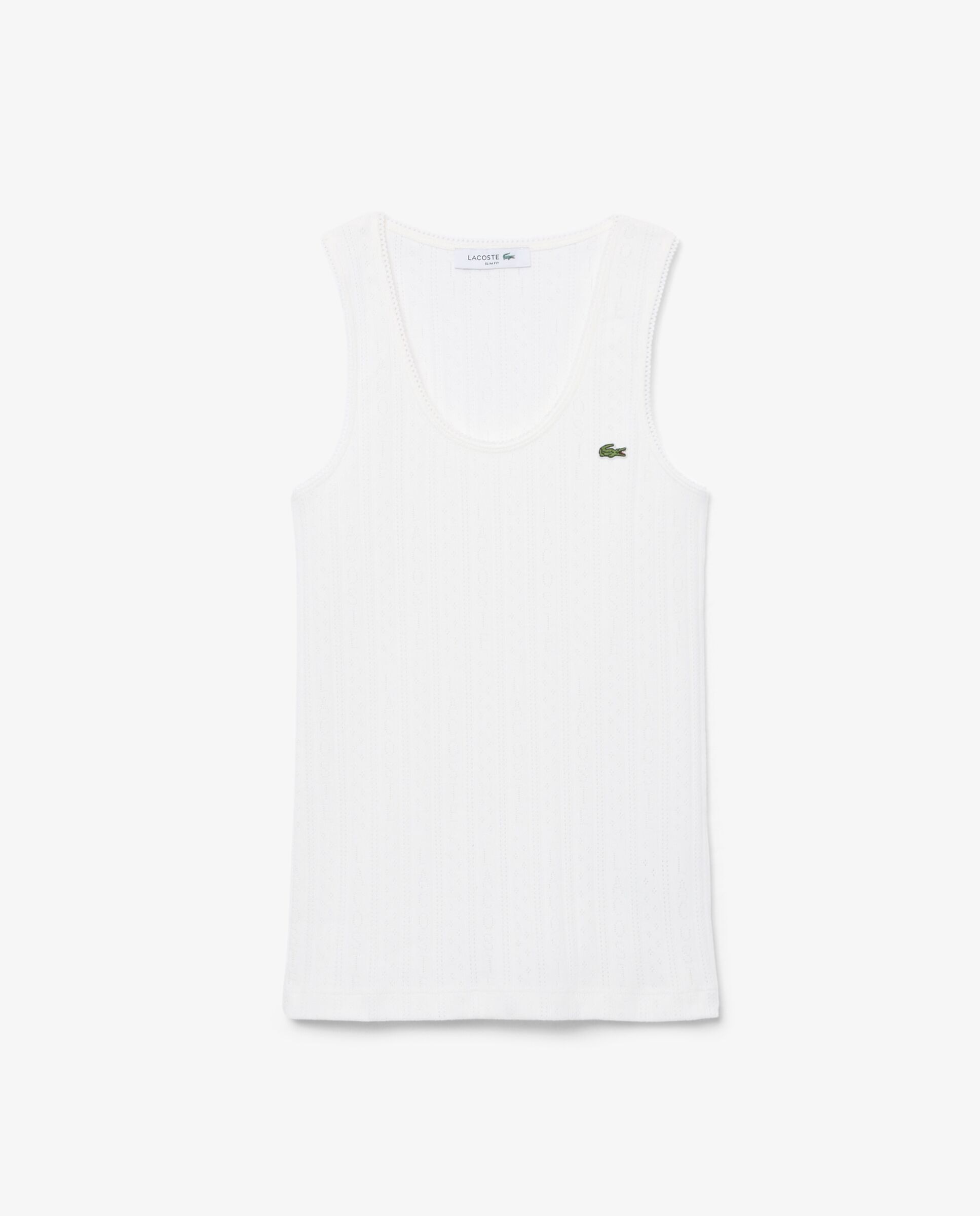 Top de tirantes de corte ajustado de punto algodón pointelle en de manga corta - Lacoste - Blanco Blanco-6