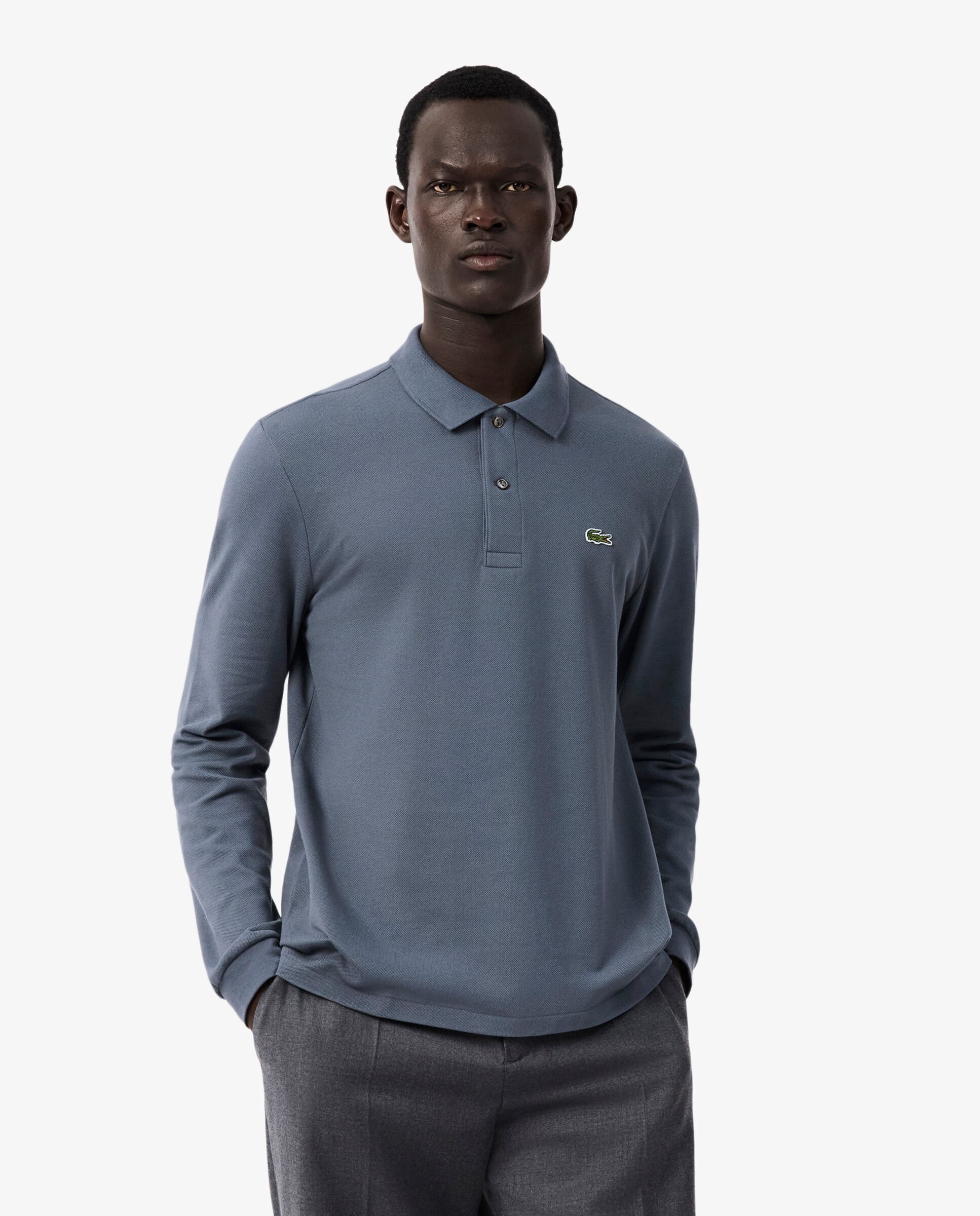Polo de hombre de corte clásico de manga larga - Lacoste - Gris Gris-1