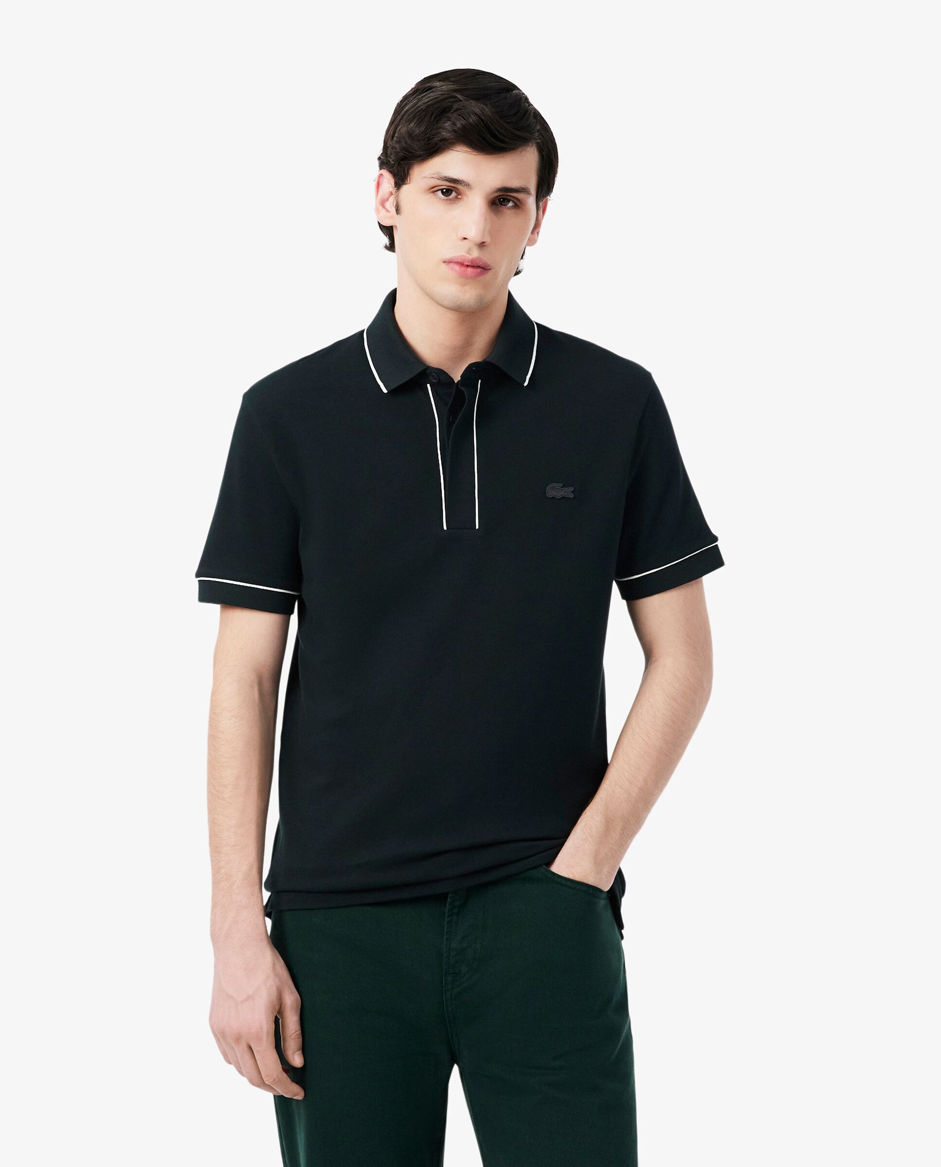 Polo de hombre Smart Paris en algodón stretch con ribete a contraste de manga corta - Lacoste - Verde oscuro Verde oscuro-1