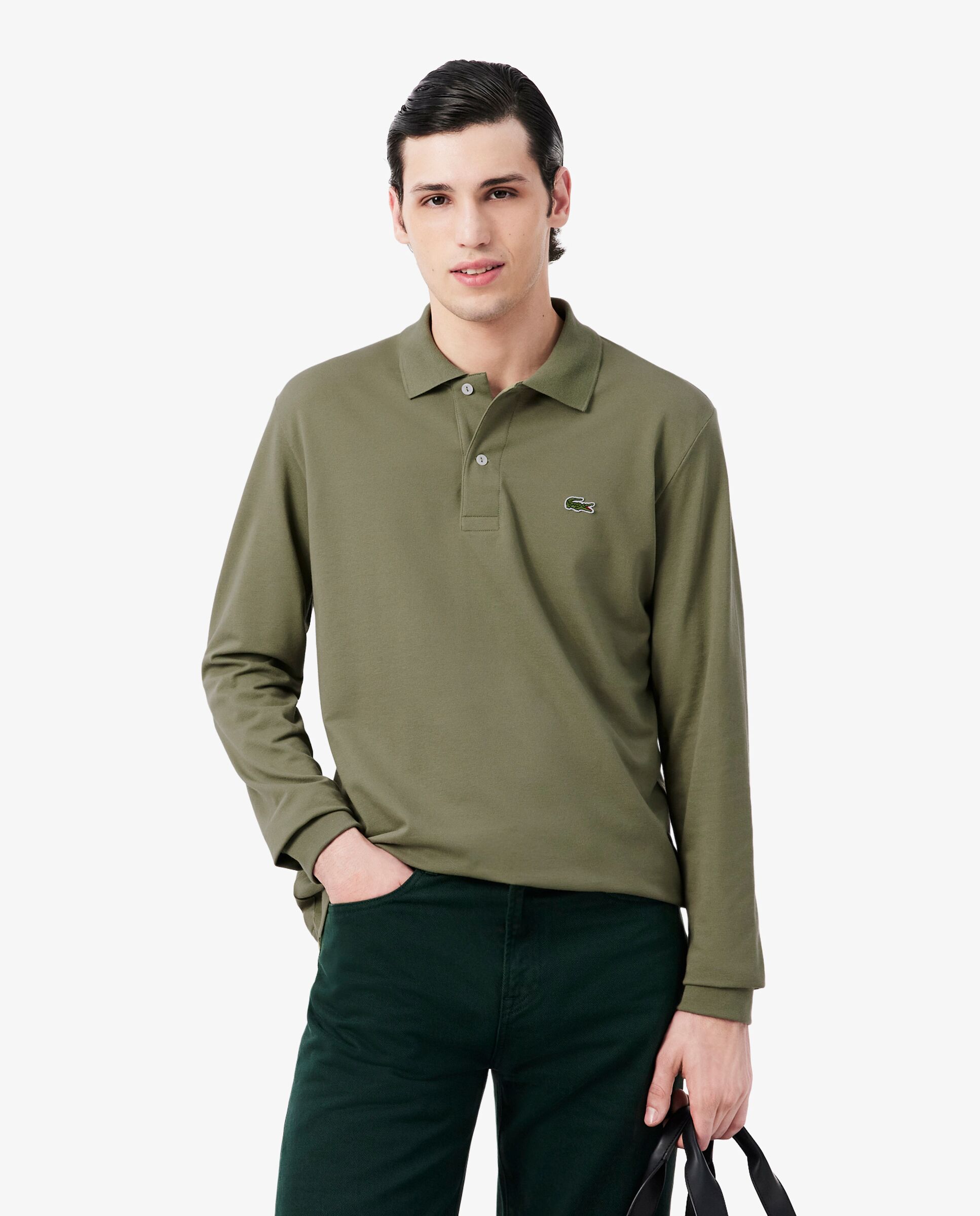 Polo de hombre de manga larga light de corte clásico en verde - Lacoste - Verde militar Verde militar-1