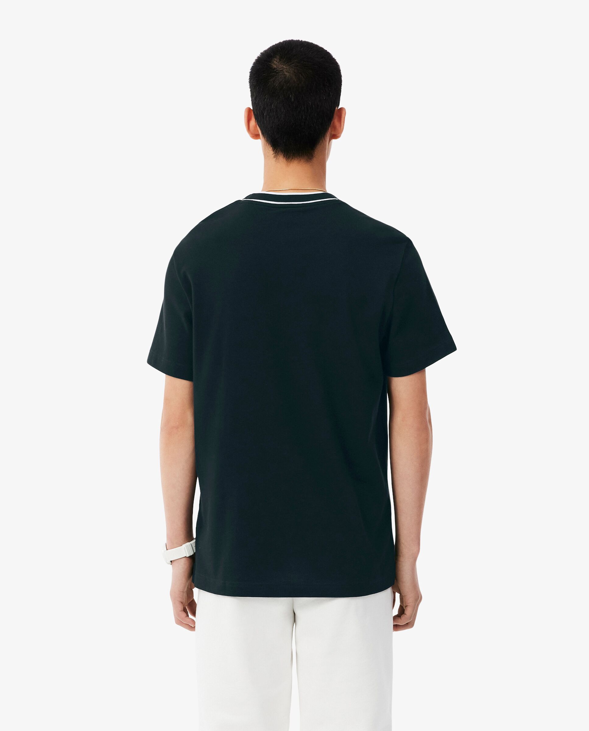 Camiseta de hombre de piqué elástico con cuello de rayas de manga corta - Lacoste - Verde oscuro Verde oscuro-2