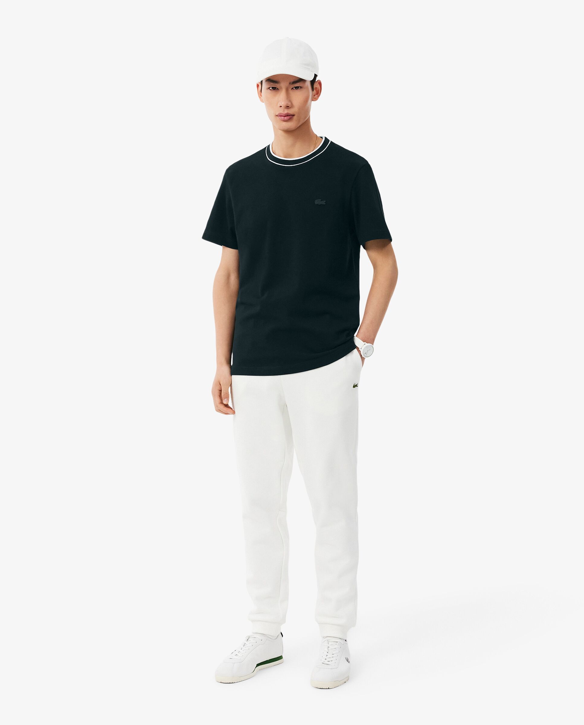 Camiseta de hombre de piqué elástico con cuello de rayas de manga corta - Lacoste - Verde oscuro Verde oscuro-4