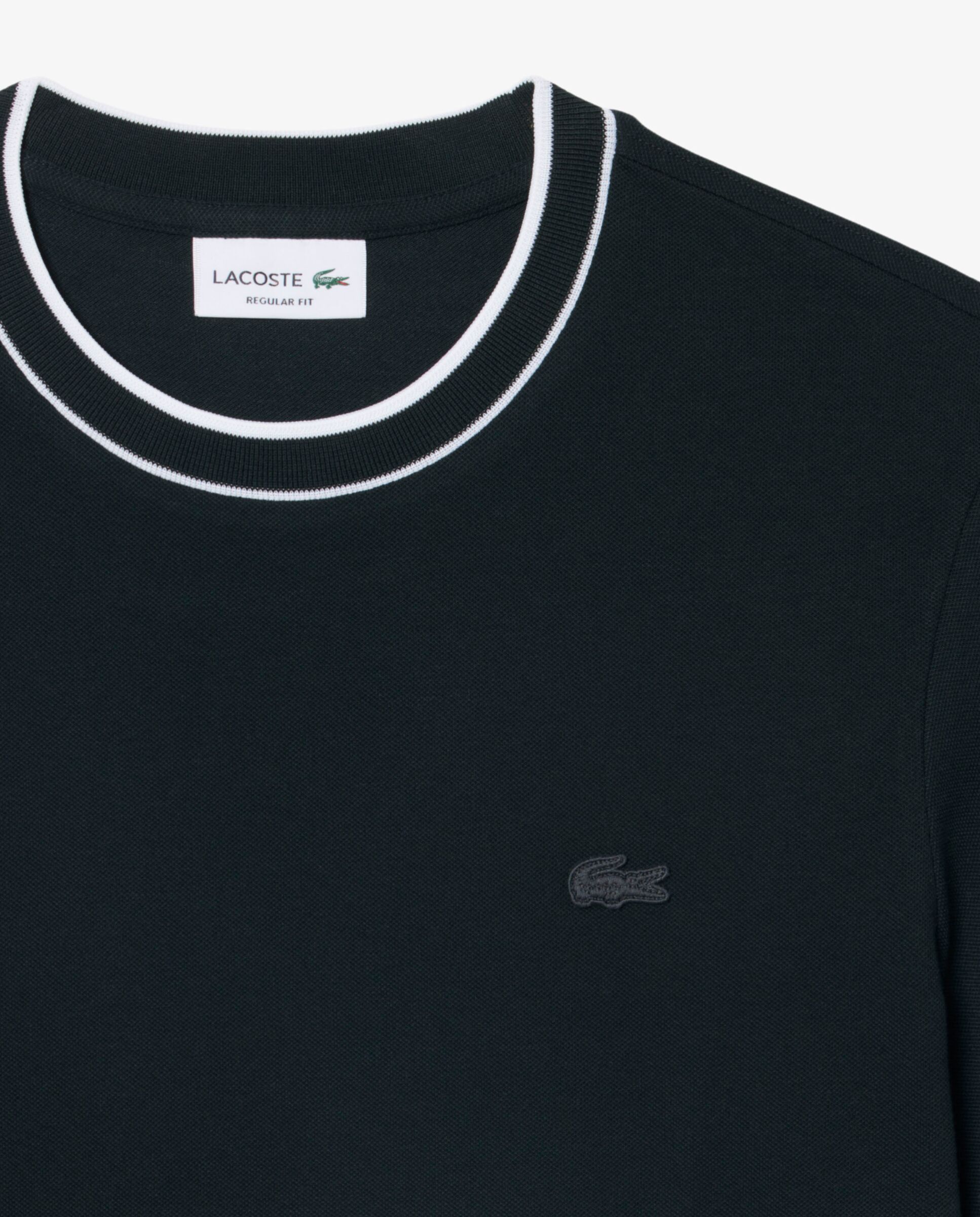 Camiseta de hombre de piqué elástico con cuello de rayas de manga corta - Lacoste - Verde oscuro Verde oscuro-5