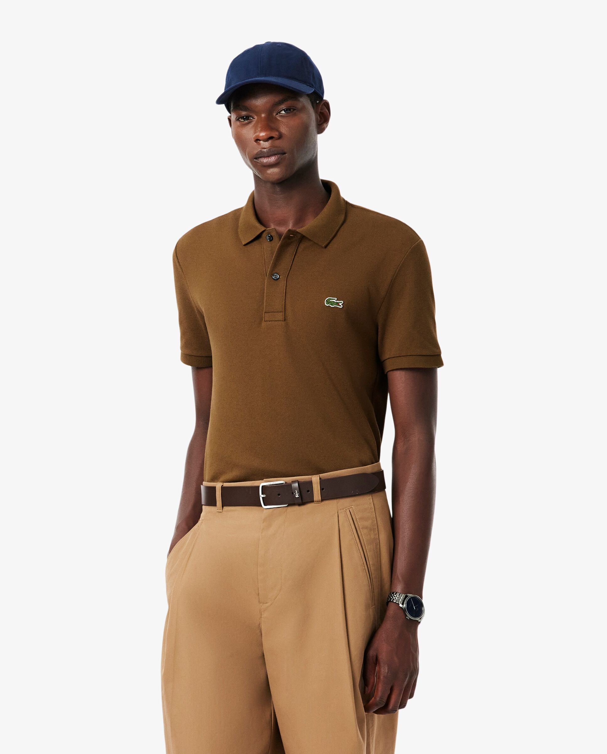 Polo de hombre de piqué de corte ajustado de manga corta - Lacoste - Marrón Marrón-1