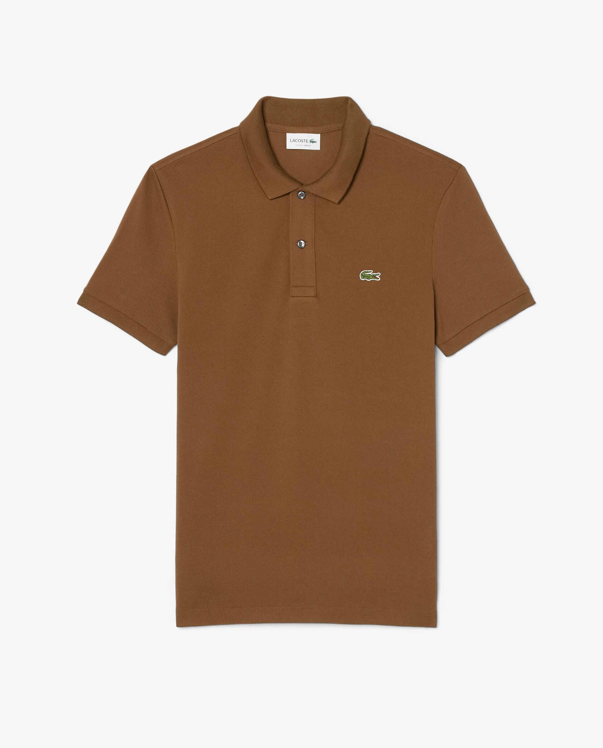Polo de hombre de piqué de corte ajustado de manga corta Marrón
