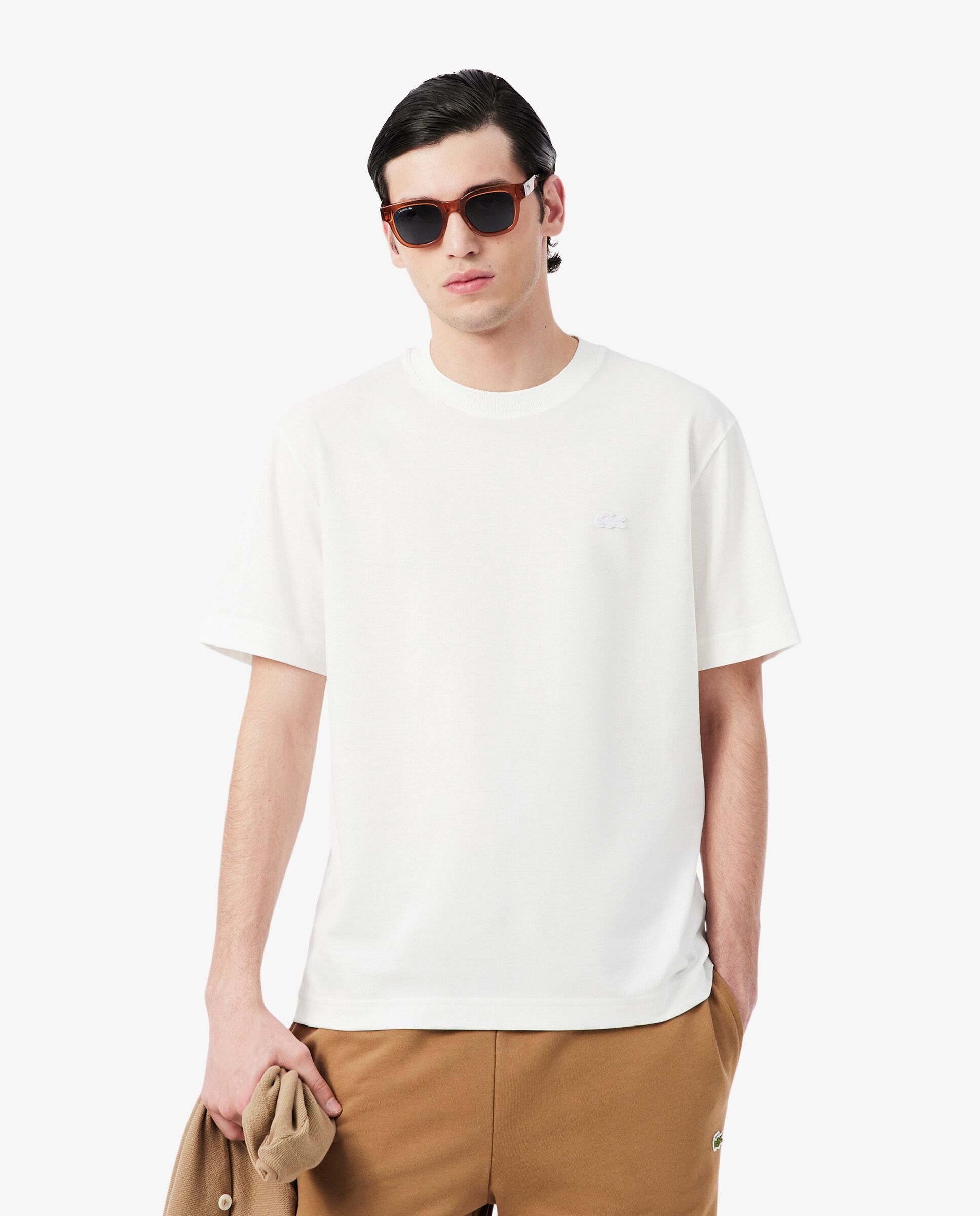 Camiseta de hombre de piqué de algodón pima en azul de manga corta - Lacoste - Blanco Blanco-1