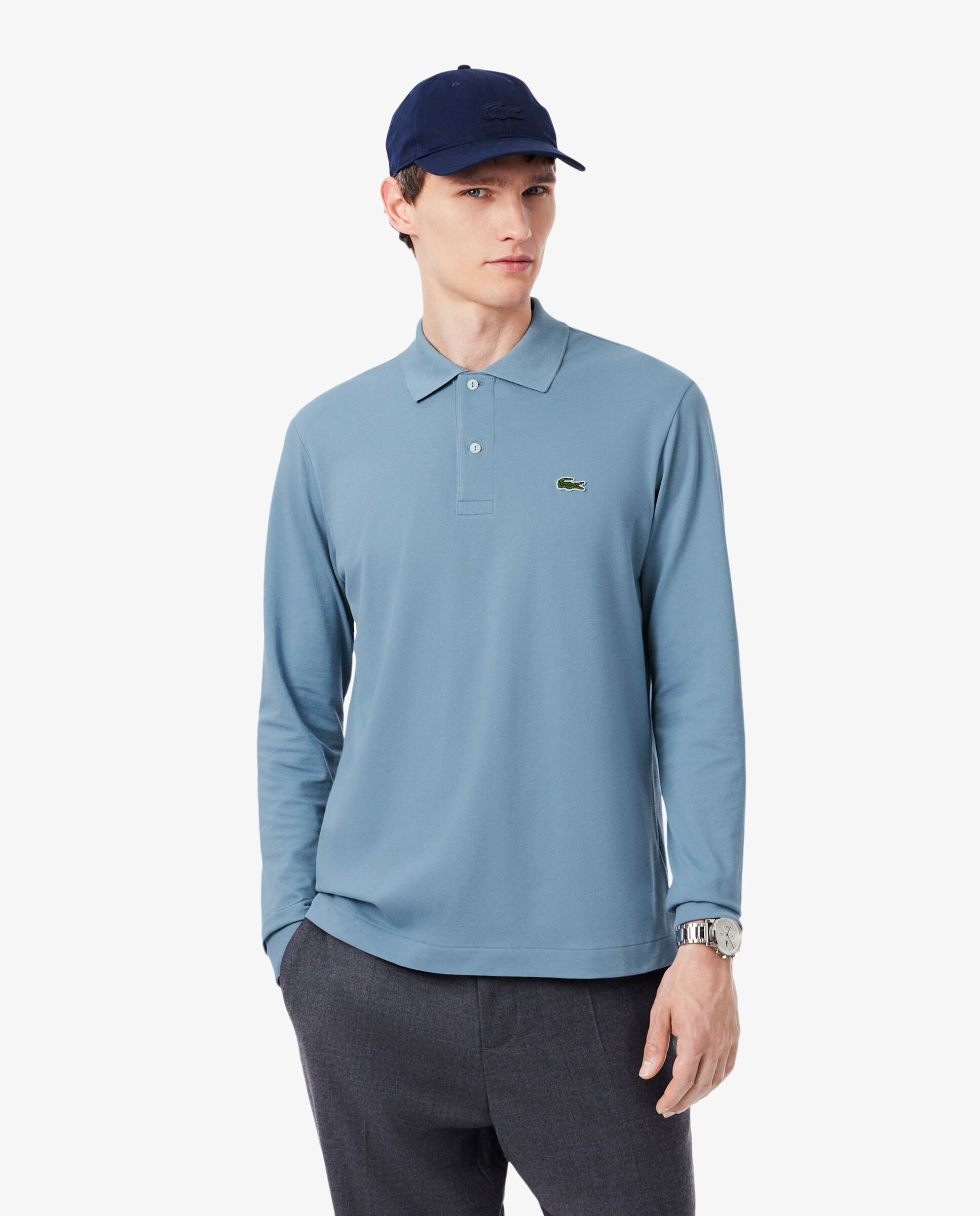 Polo de hombre de manga larga light de corte clásico en verde - Lacoste - Azul anticuario Azul anticuario-1
