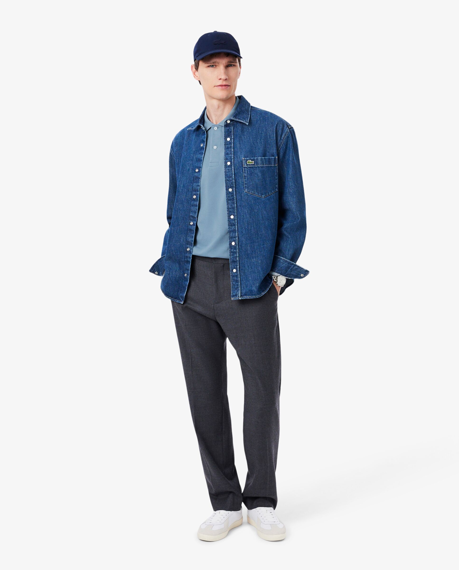 Polo de hombre de manga larga light de corte clásico en verde - Lacoste - Azul anticuario Azul anticuario-4
