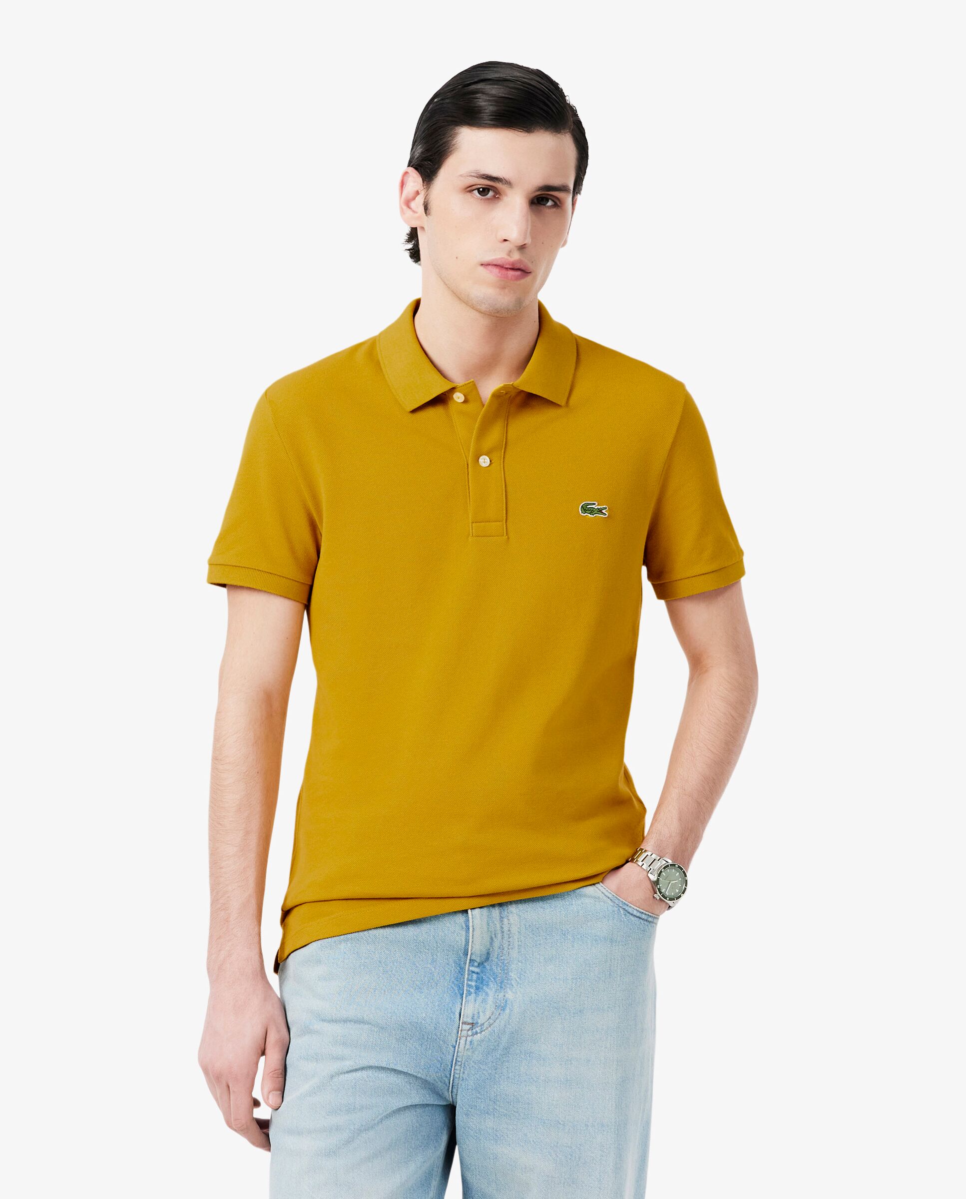 Polo de hombre de piqué de corte ajustado de manga corta - Amarillo Amarillo-1