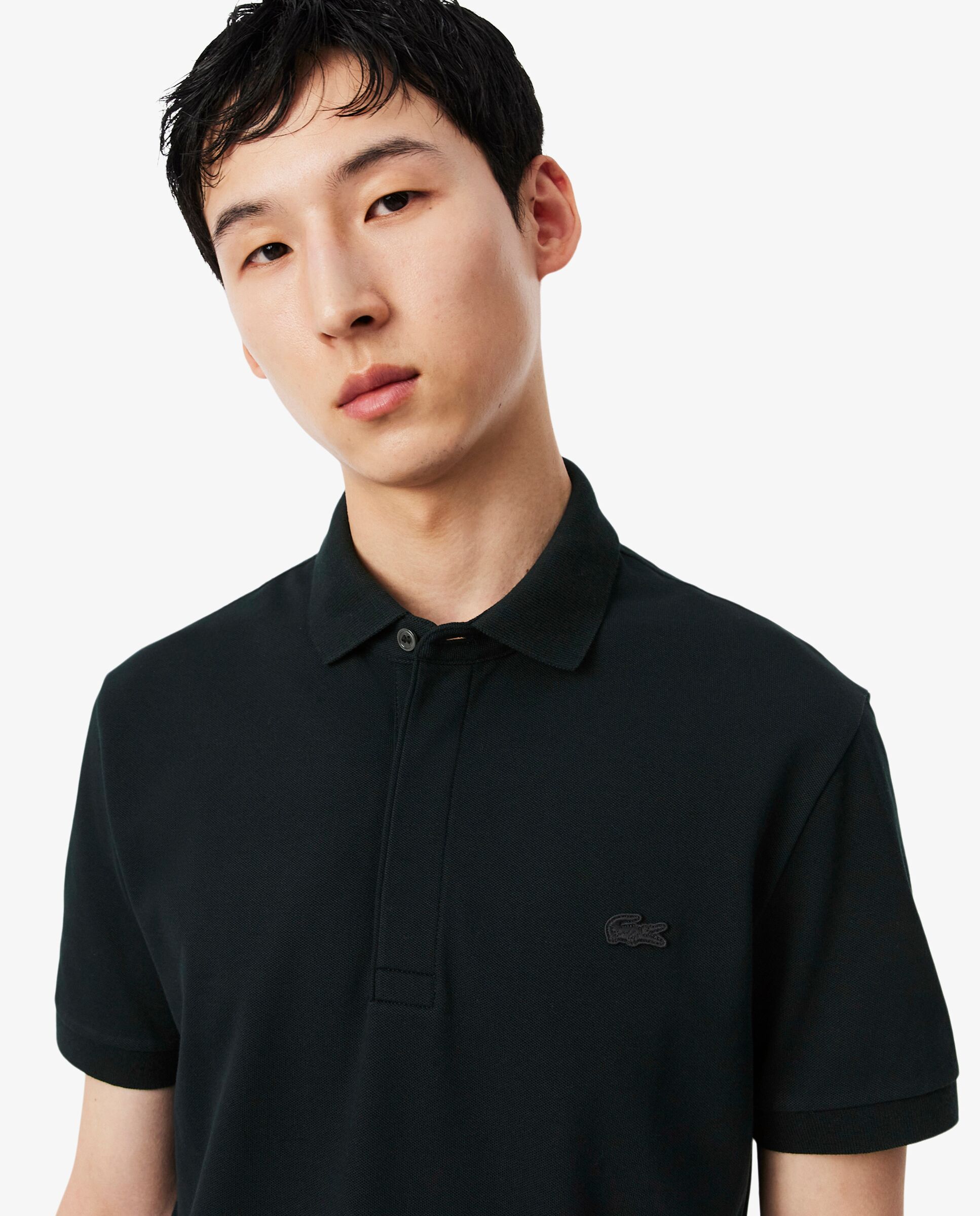 Polo de hombre de corte regular paris de piqué elástico de manga corta - Negro / Verde Negro / Verde-3