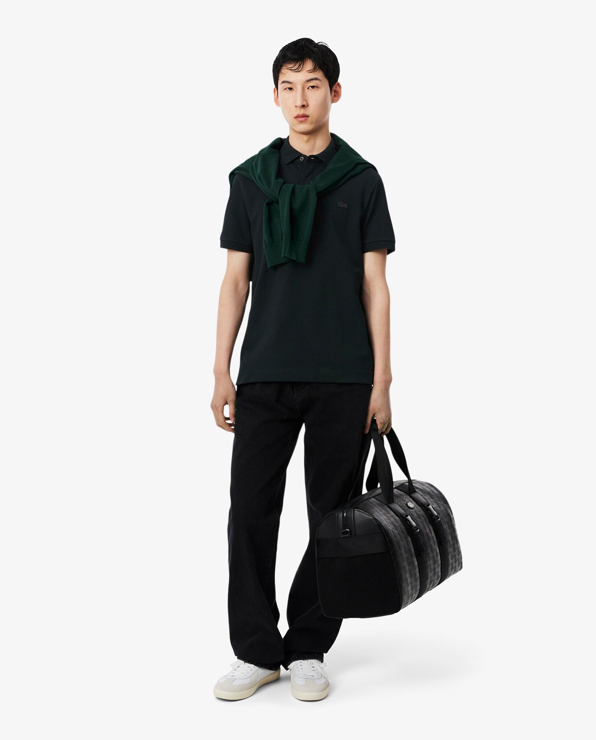 Polo de hombre de corte regular paris de piqué elástico de manga corta - Negro / Verde Negro / Verde-4
