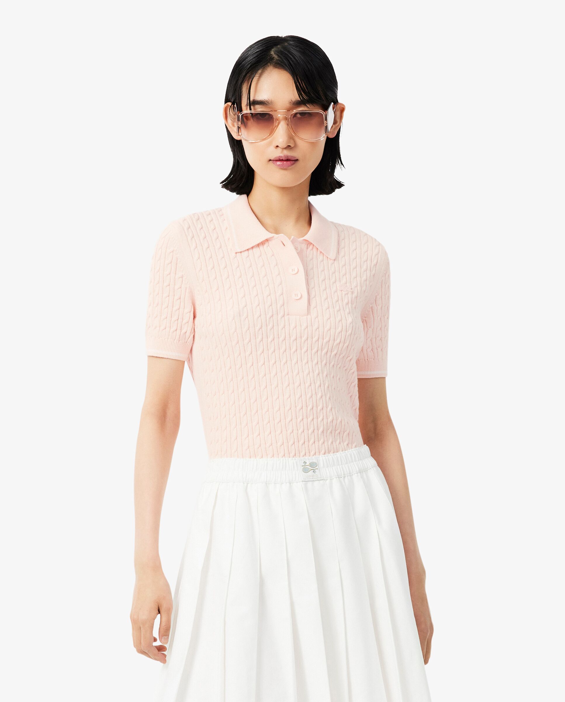 De cuello polo de mujer de punto con ochos y rayas en verde de manga corta - Lacoste - Rosa Rosa-1