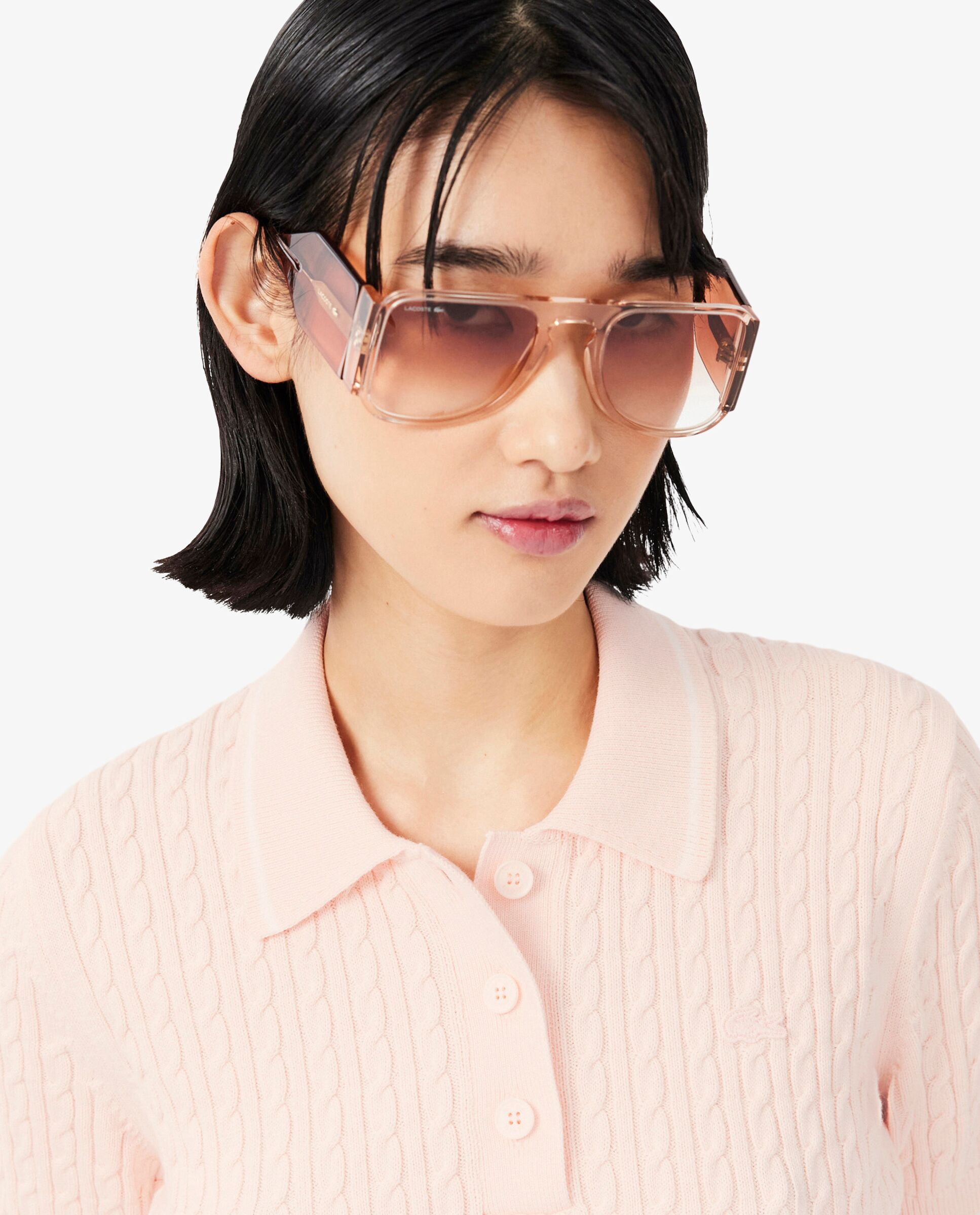De cuello polo de mujer de punto con ochos y rayas en verde de manga corta - Lacoste - Rosa Rosa-3