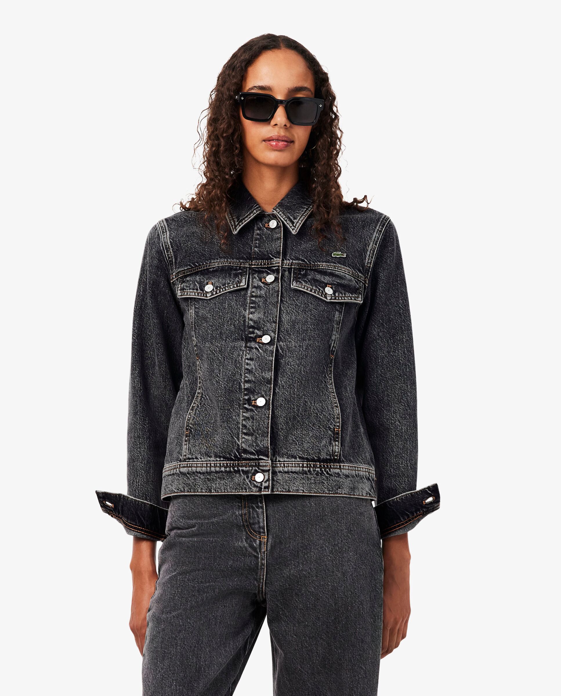 Cazadora de mujer vaquera de algodón - Lacoste - Gris oscuro Gris oscuro-1